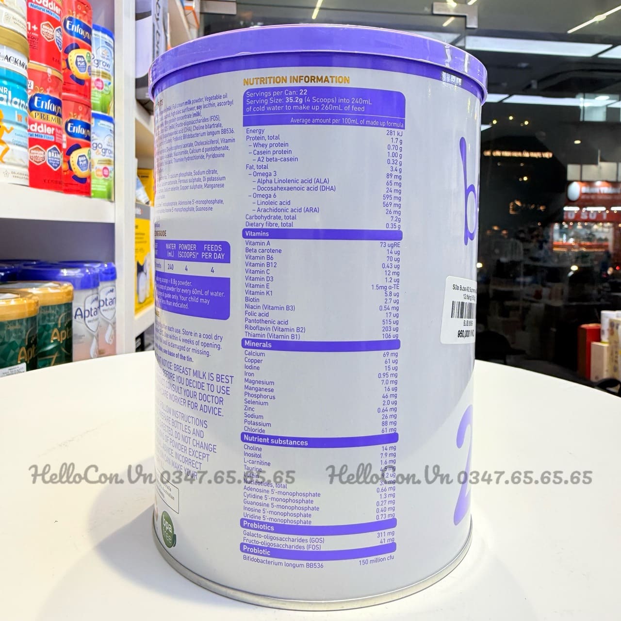 Ảnh thành phần dinh dưỡng cửa Sữa Bubs Supreme Số 2