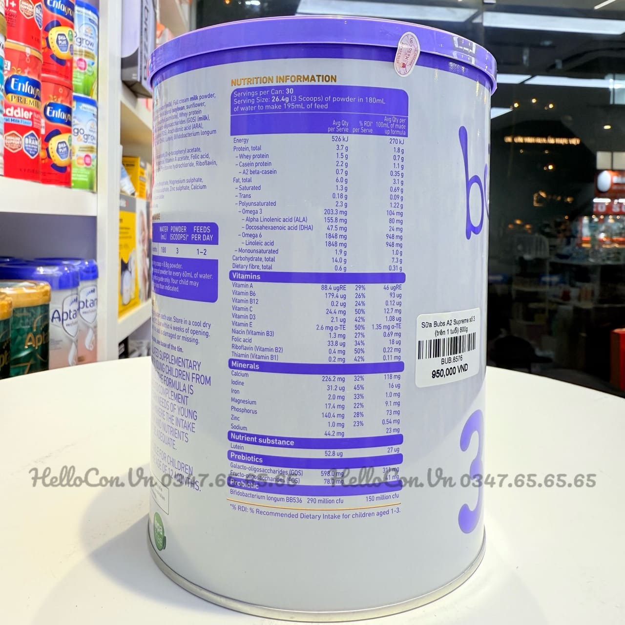 Ảnh thành phần dinh dưỡng cửa Sữa Bubs Supreme Số 3