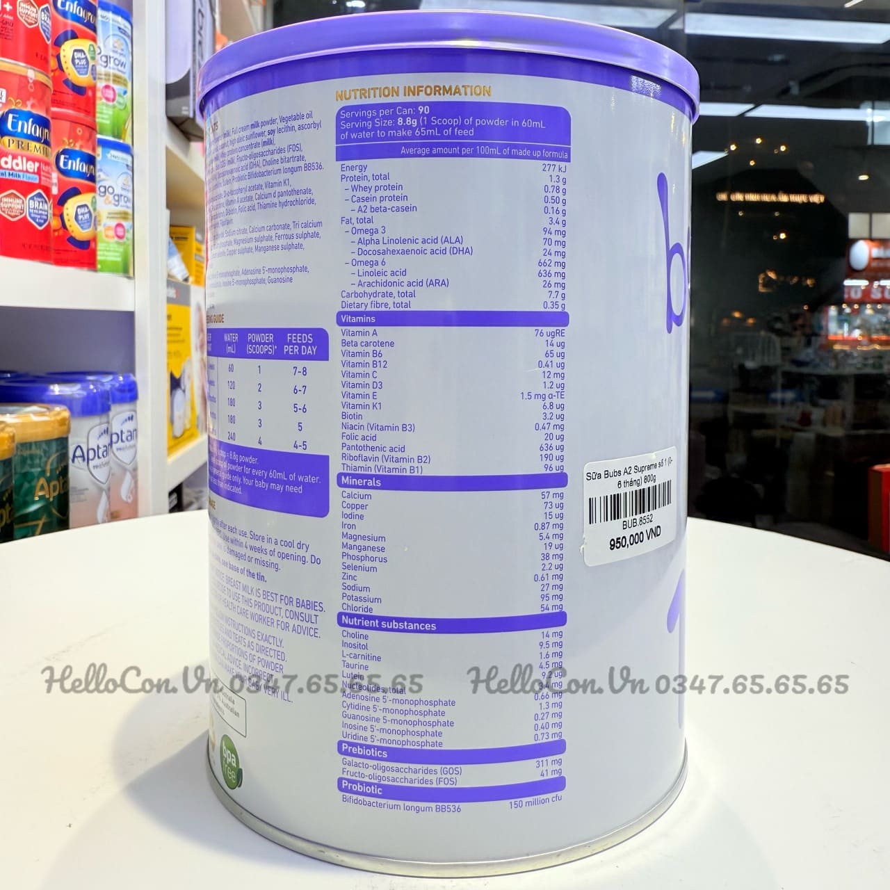 Ảnh thành phần dinh dưỡng cửa Sữa Bubs Supreme Số 1