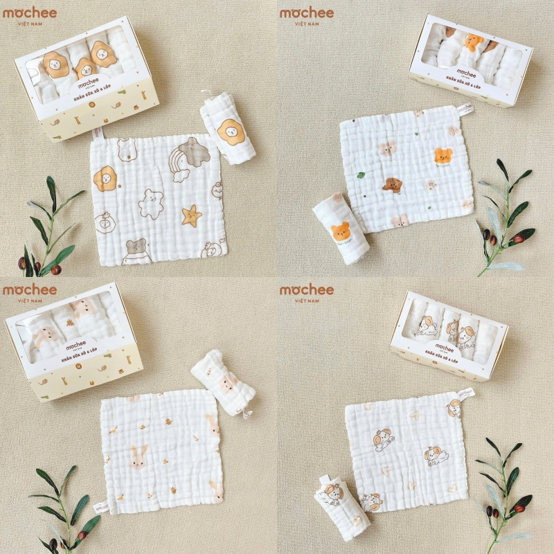 Set 5 khăn sữa xô 6 lớp Mochee màu ngẫu nhiên
