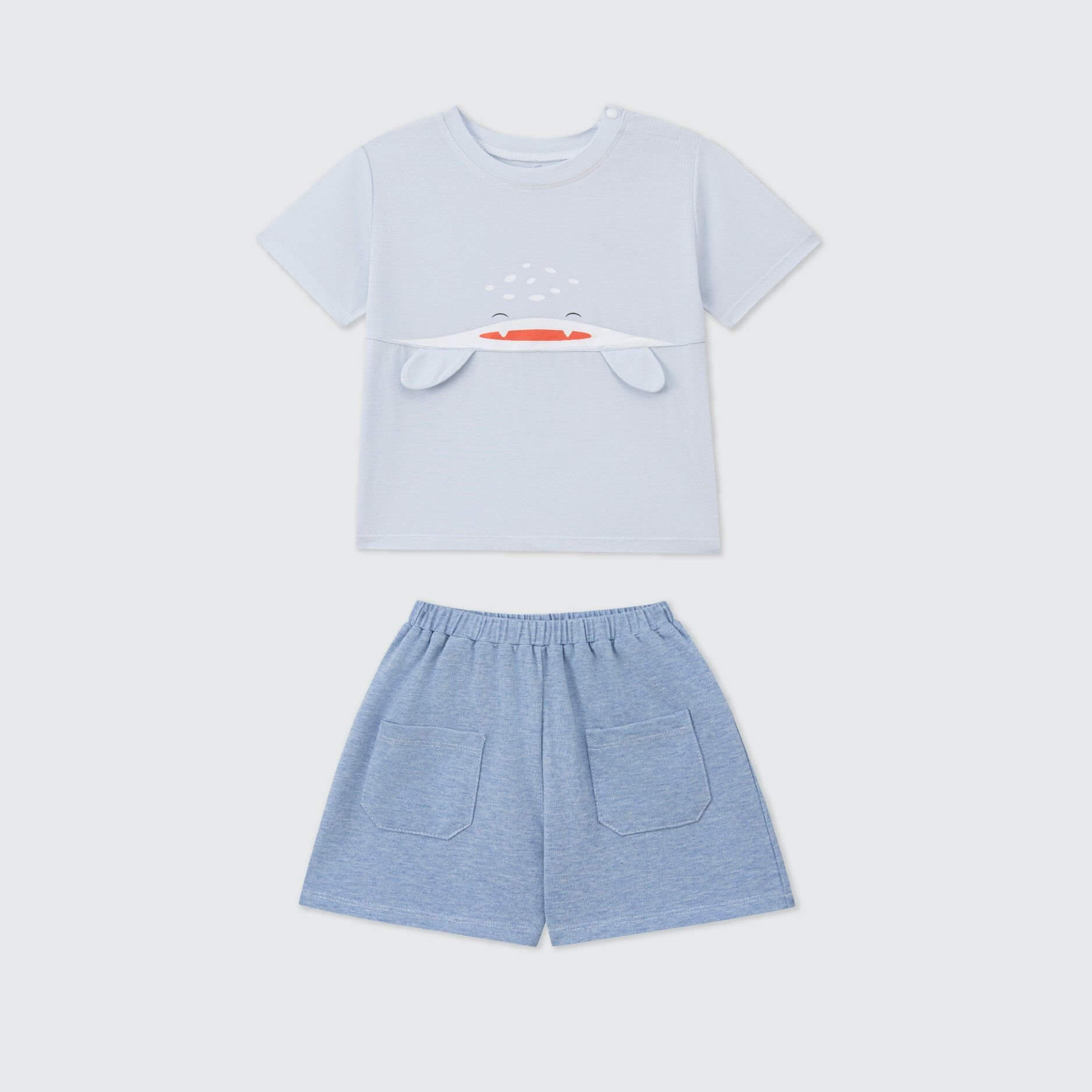 Bộ cộc tay La Pomme baby shark - 12,18M,3,4,5Y Xanh