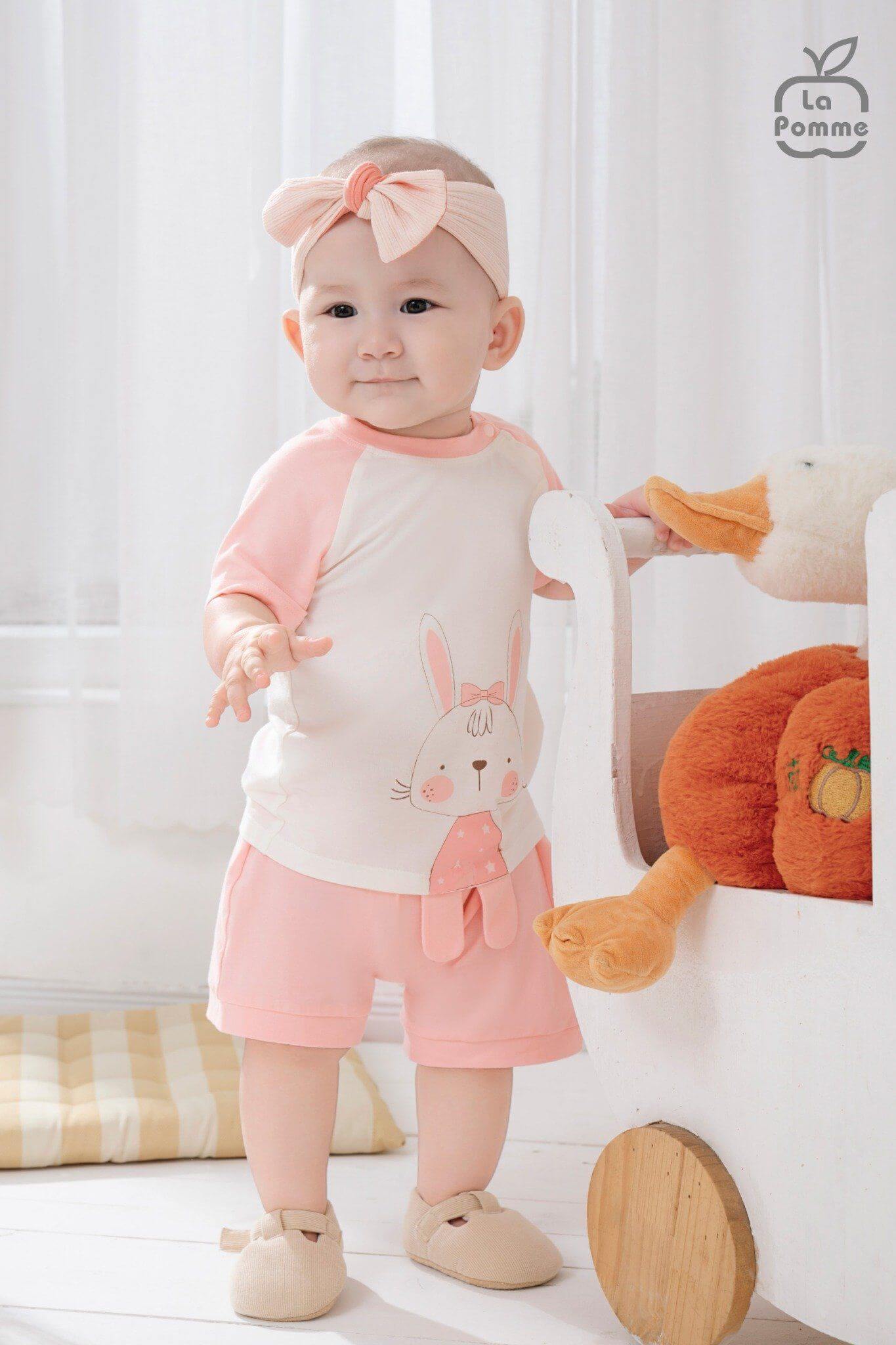 Bộ cộc tay La Pomme rong chơi cùng sắc màu -  9,12,18M Hồng