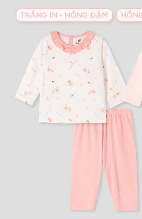 Lullaby Bộ bé gái dài tay NH452N - Trắng in-Hồng đậm - 12,18,24M,3Y,4YM