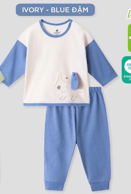 Lullaby Bộ bé trai dài tay NH496N - Ivory-Blue đậm - 12,18,24M,3Y,4YM