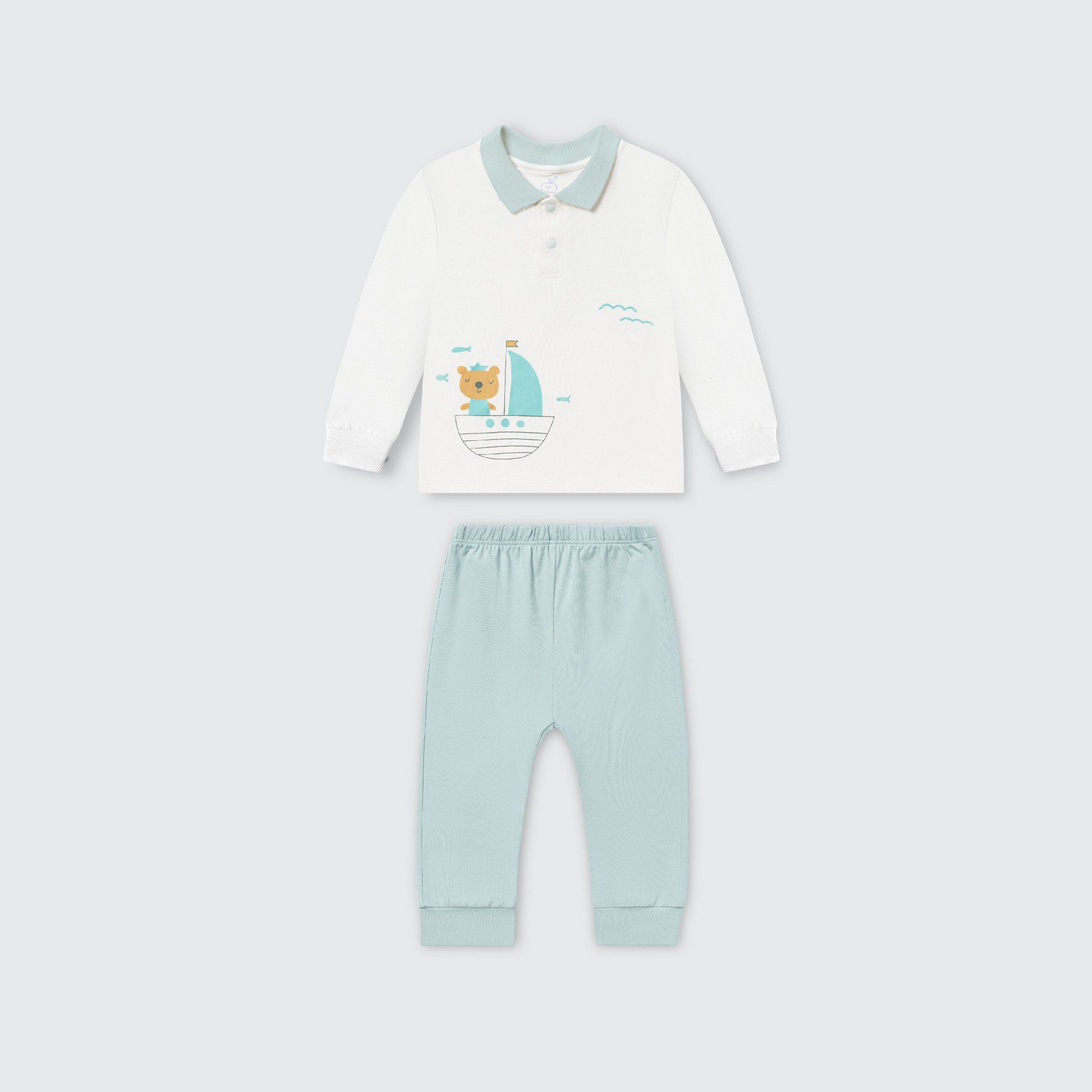 Bộ dài tay La Pomme Polo thuyền buồm ra khơi - 6,9,12,18M,3Y Trắng