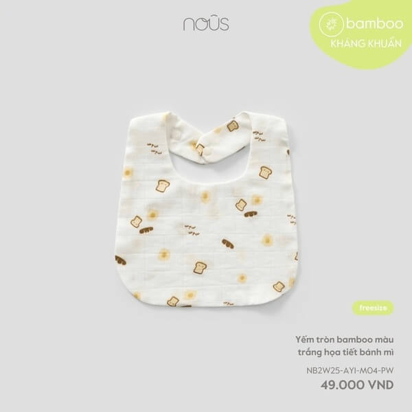 Yếm tròn bamboo màu trắng họa tiết bánh mì nous