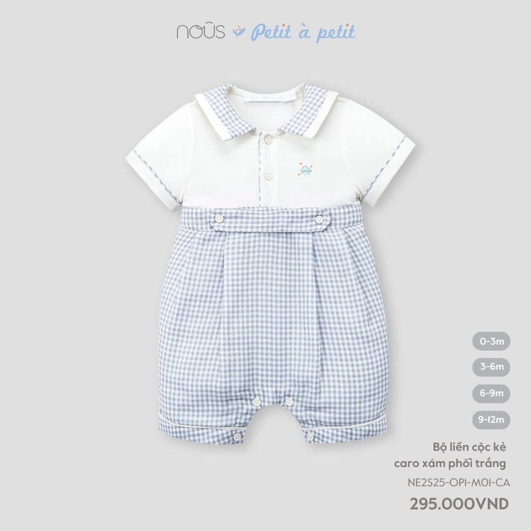 Nous Bộ liền cộc kẻ caro xám phối trắng 3,6,9M