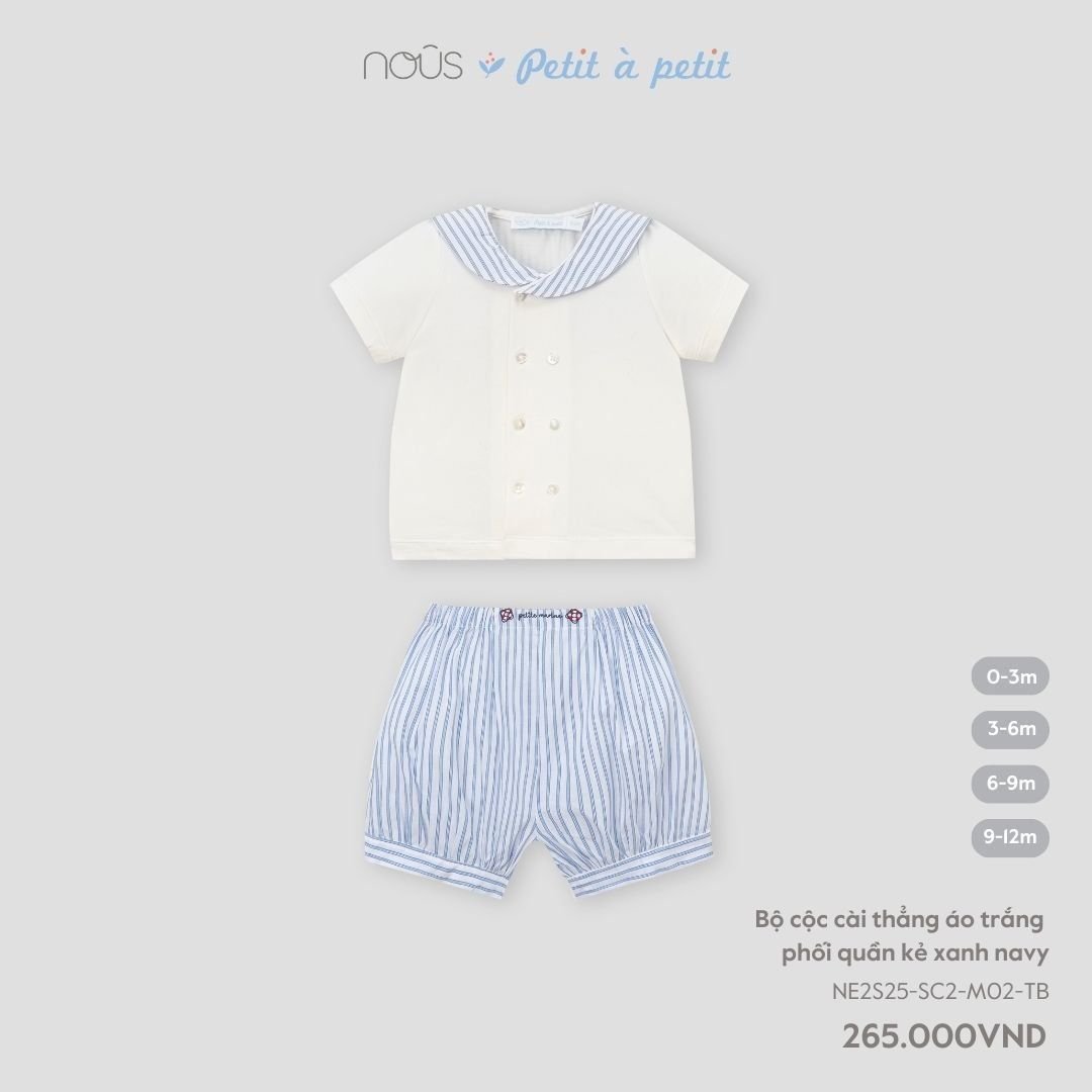 Nous Bộ cộc cài thẳng áo trắng phối quần kẻ xanh navy 6,9M