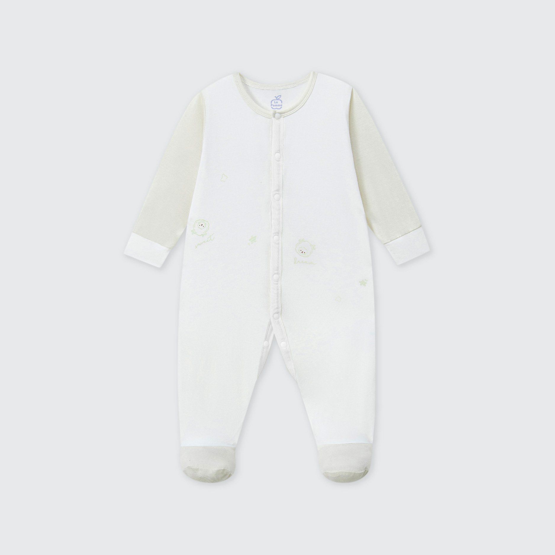 Body dài tay La Pomme liền tất họa tiết nhí cách điệu - Newborn,0,3M Be