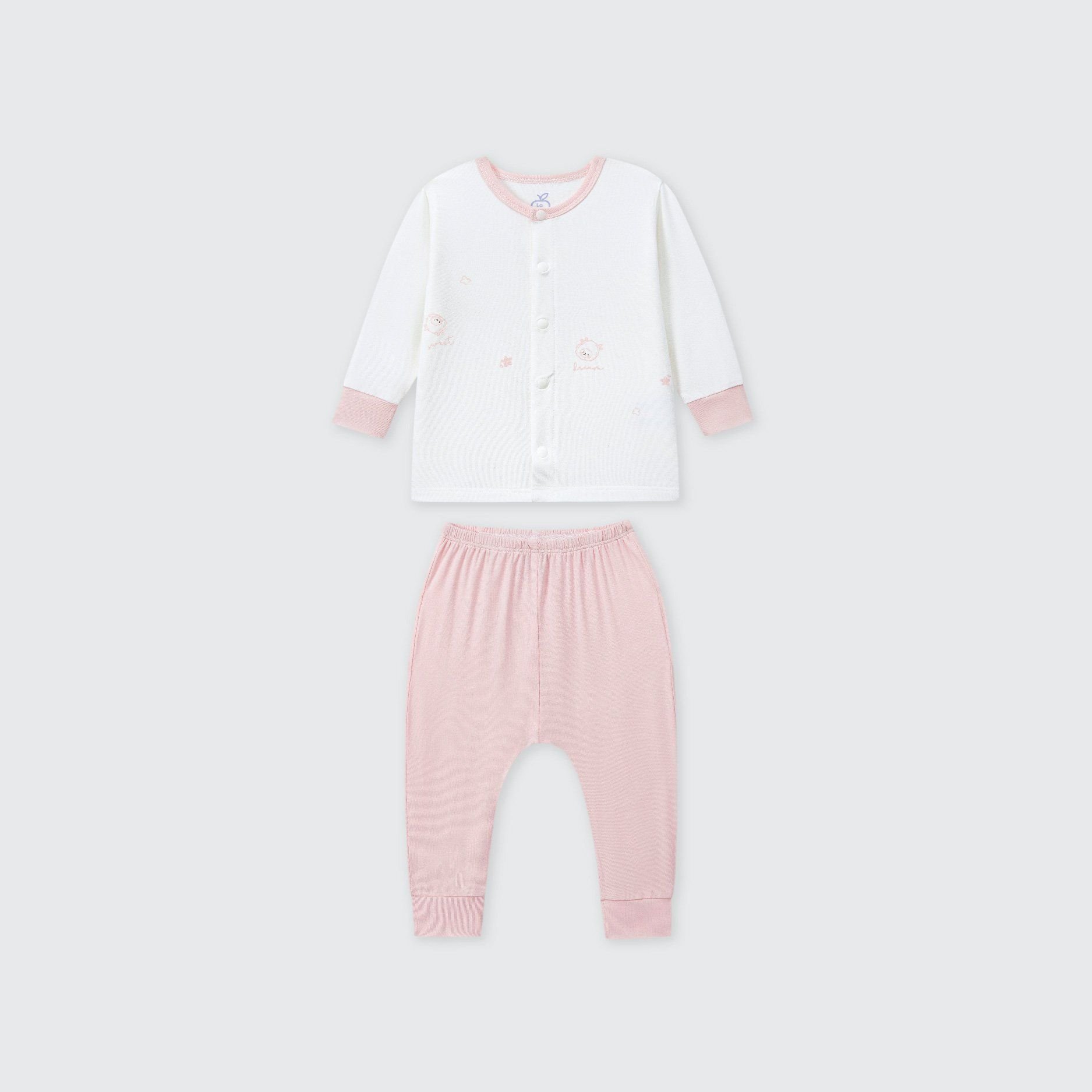 Bộ dài tay cúc thẳng La Pomme họa tiết nhí cách điệu - Newborn,0,3M Hồng