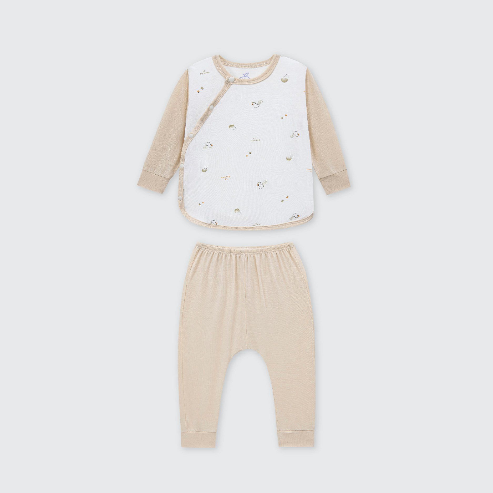 Bộ dài tay La Pomme cúc lệch Họa tiết bé xinh - Newborn,0M,3M Be