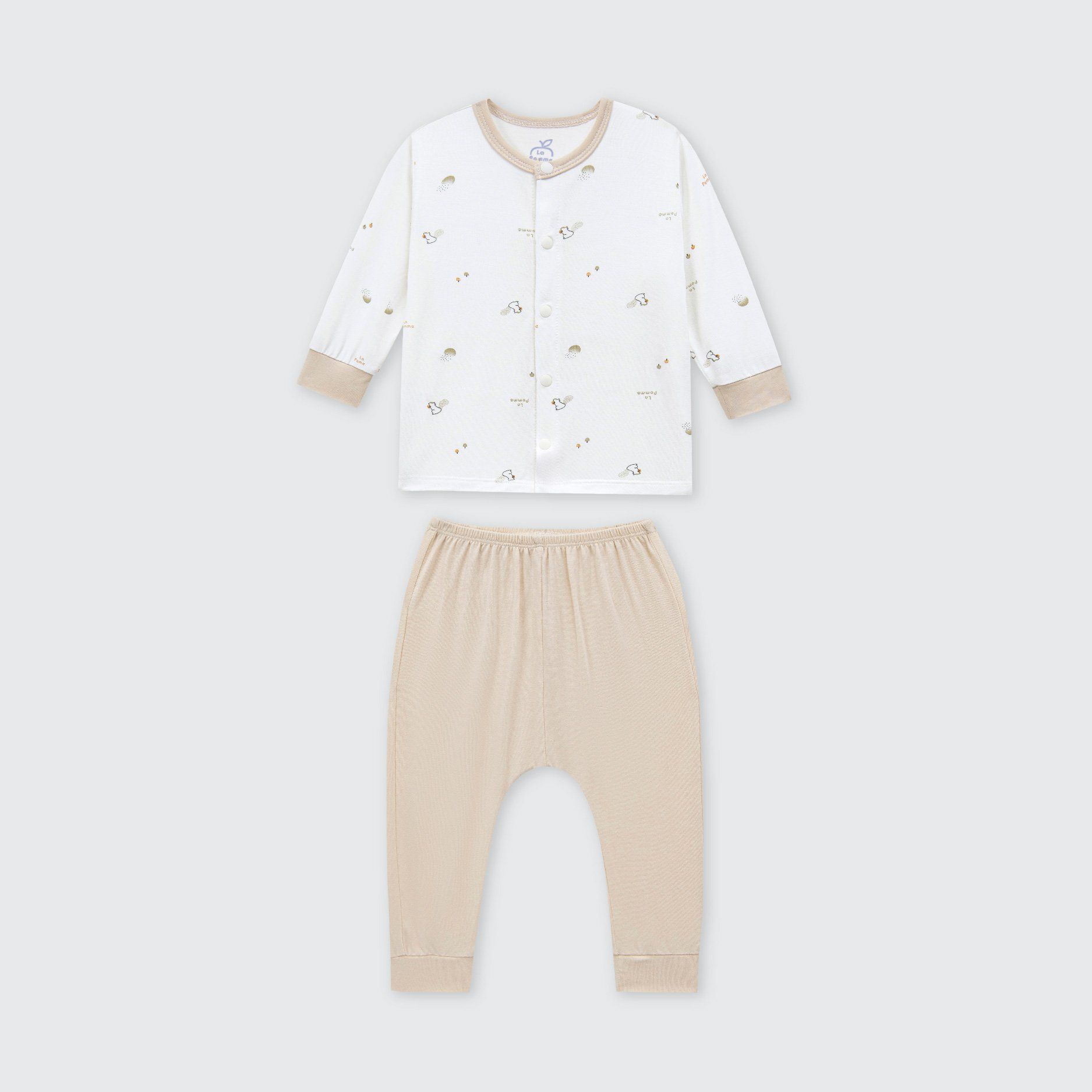Bộ dài tay La Pomme cúc thẳng Họa tiết bé xinh - Newborn,0M,3M Be
