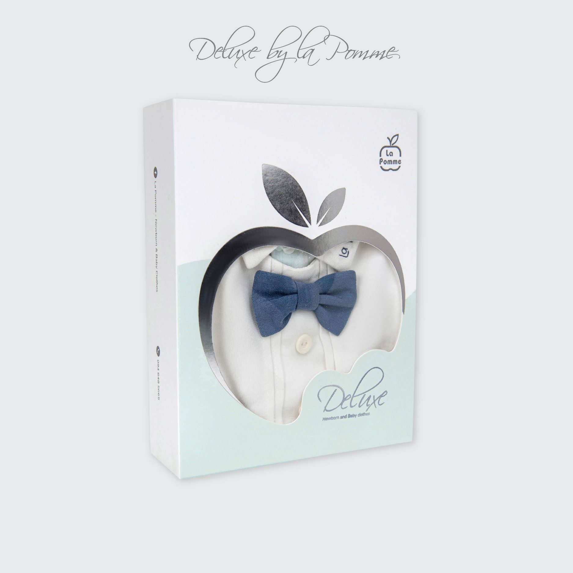 Bộ dài tay cài khuy kèm mũ La Pomme Deluxe thêu cổ thanh lịch -  0,3M Xanh — ảnh 2
