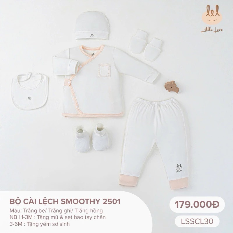 Little Love Bộ cài lệch smoothy 2501 trắng be Newborn, 1M,3-6M