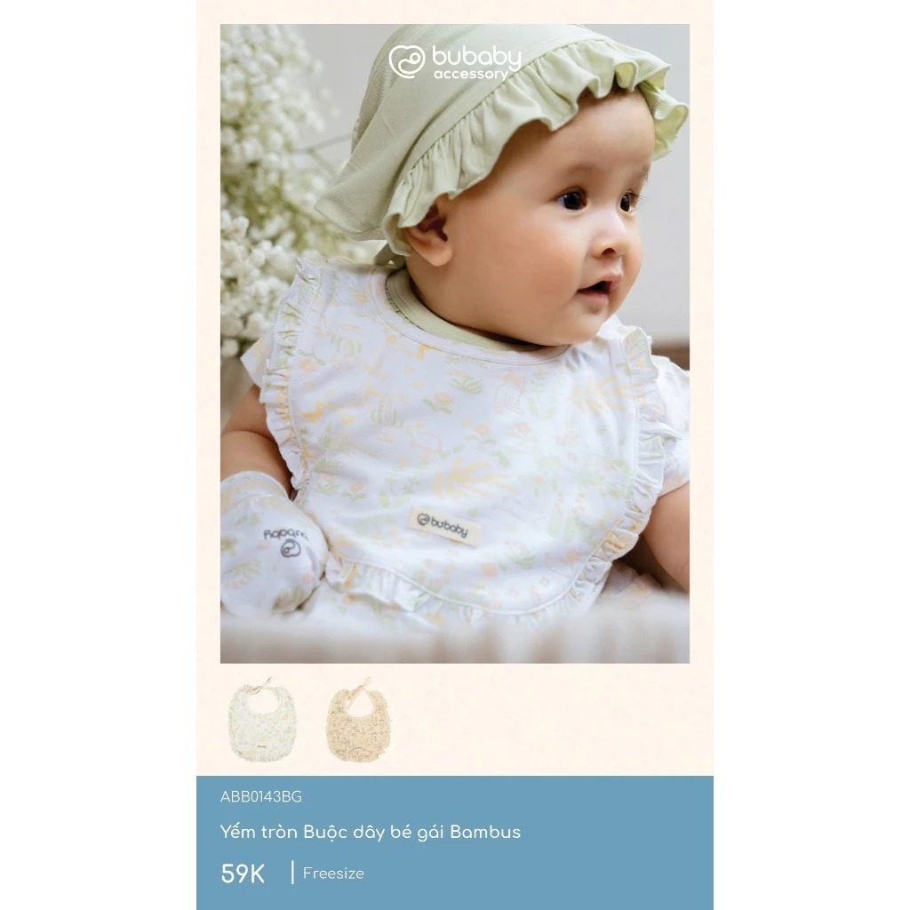 Bu Baby Yếm tròn Buộc dây bé gái Bambus | Free size - Kem in họa tiết vườn nhà — ảnh 2