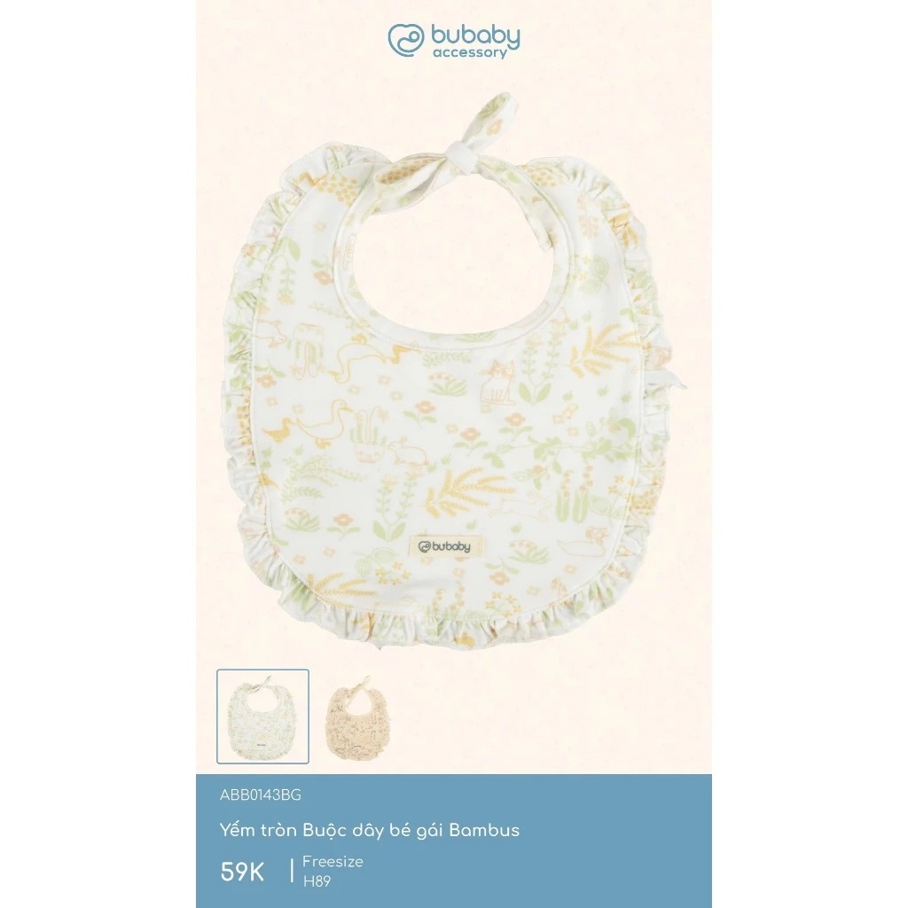Bu Baby Yếm tròn Buộc dây bé gái Bambus | Free size - Kem in họa tiết vườn nhà