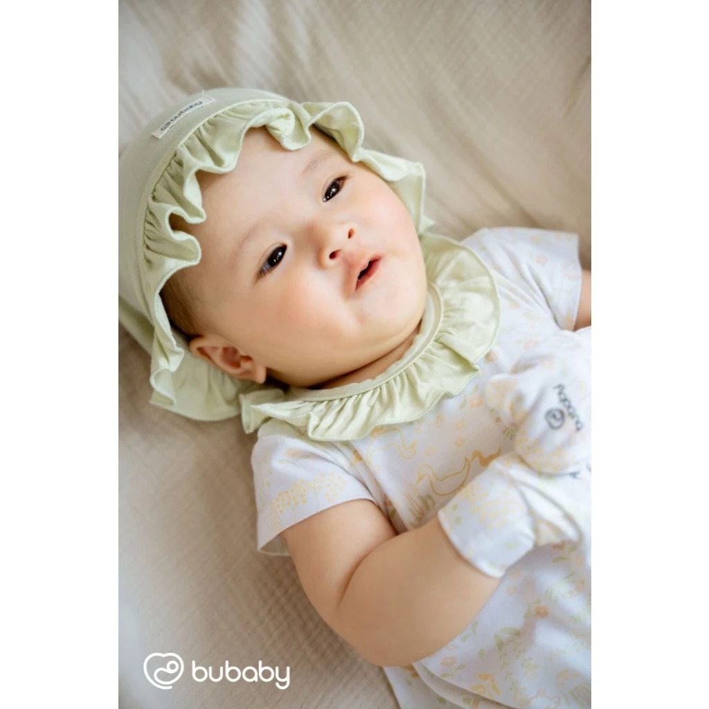 Bu Baby Yếm tròn Buộc dây bé gái Bambus | Free size - Kem in họa tiết vườn nhà — ảnh 3