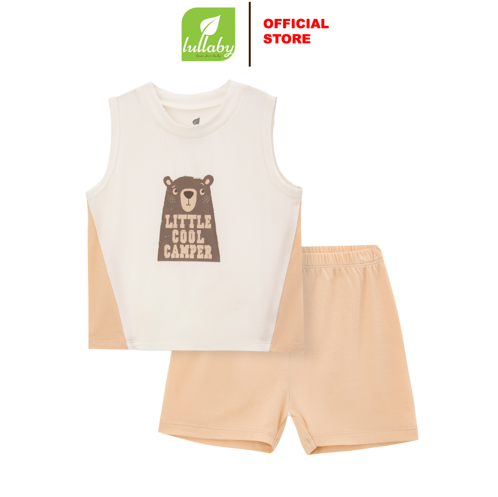 Lullaby Bộ bé trai sát nách NH372N - Trắng - Be nâu - 9,12,18,24M,3Y