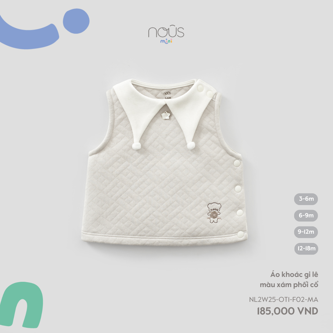 Nous Áo khoác gi lê màu xám phối cổ 3,6,9,12M