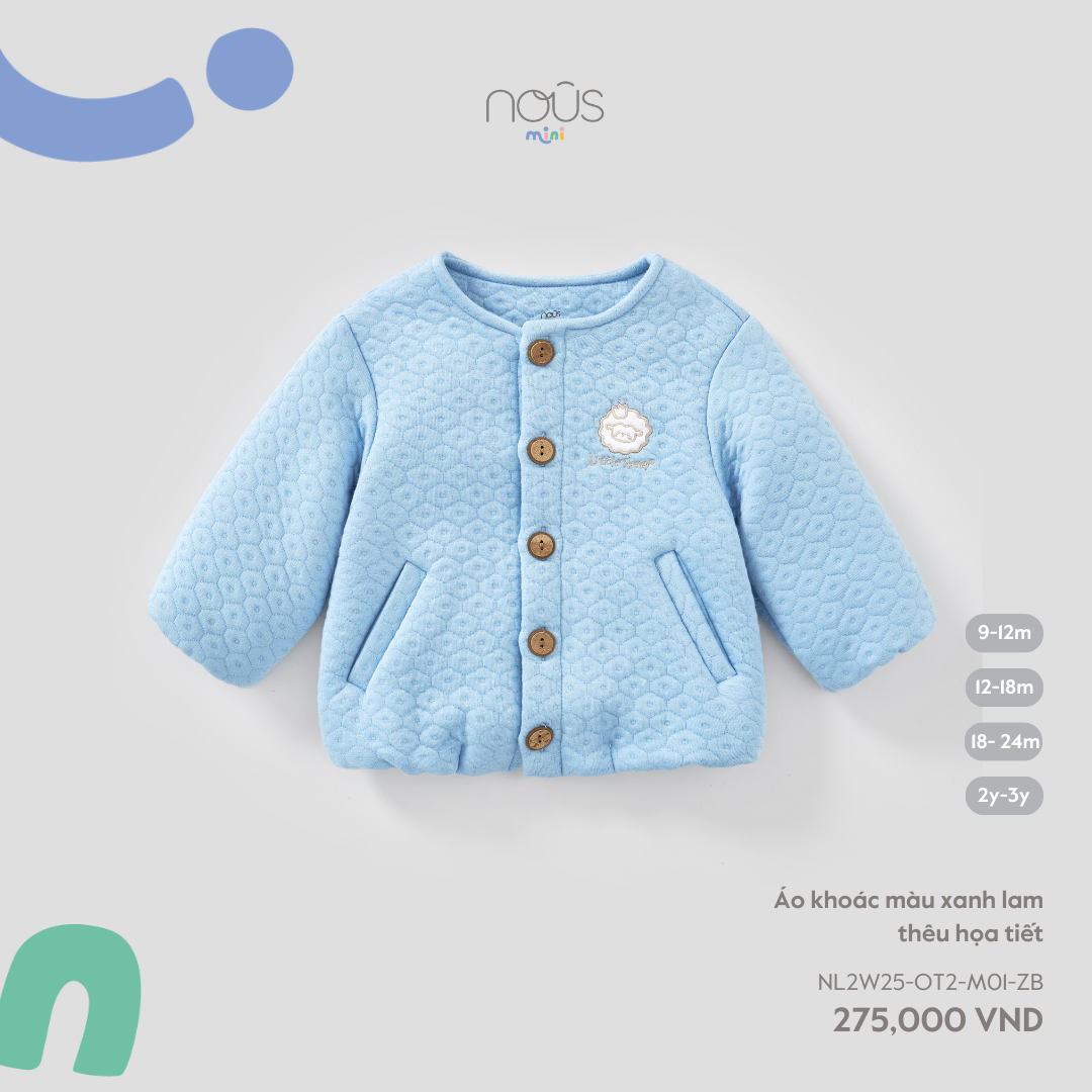 Nous Áo khoác màu xanh lam thêu họa tiết 9,12,18M,2Y
