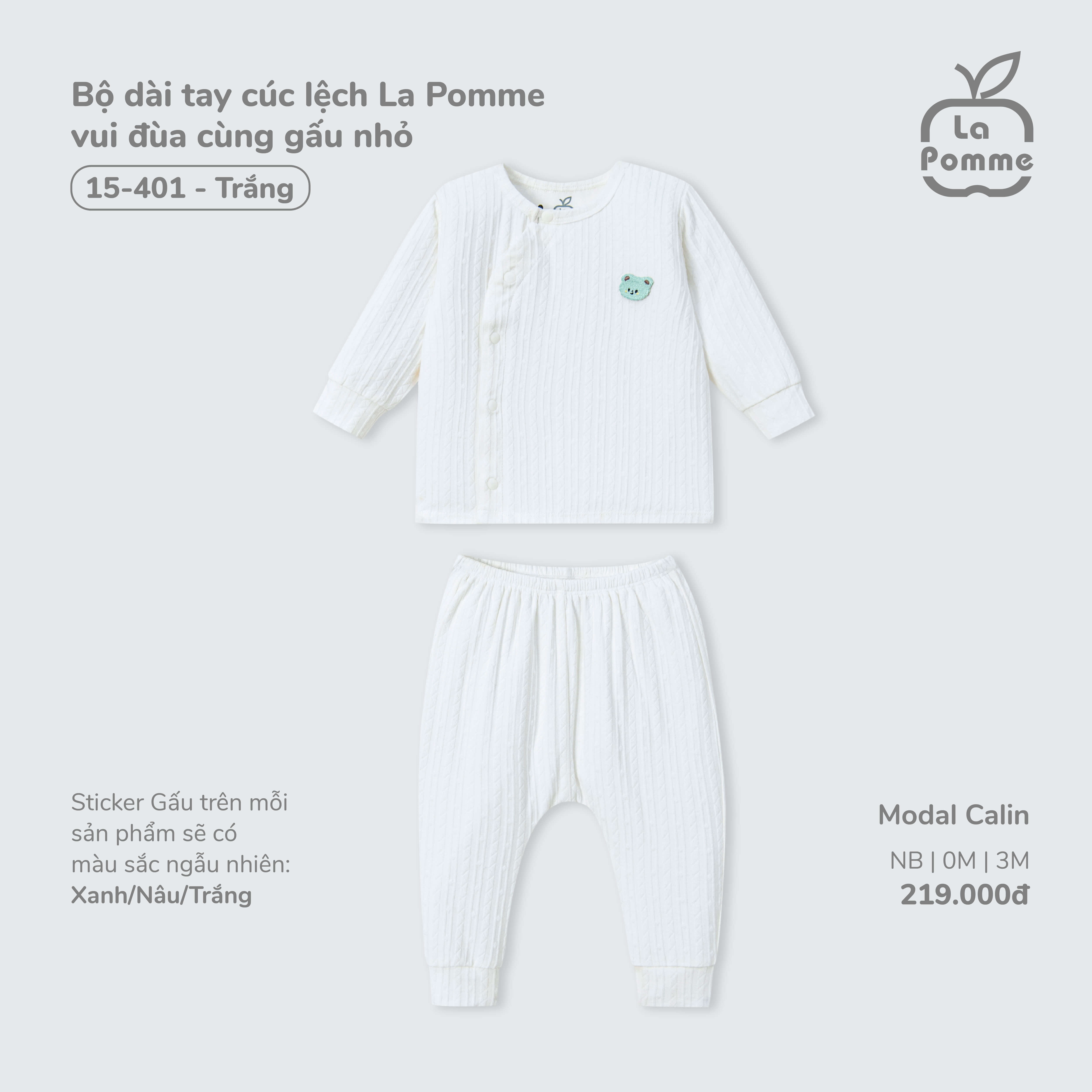 Bộ dài tay cúc lệch La Pomme vui đùa cùng gấu nhỏ - Newborn,0,3M Be — ảnh 3