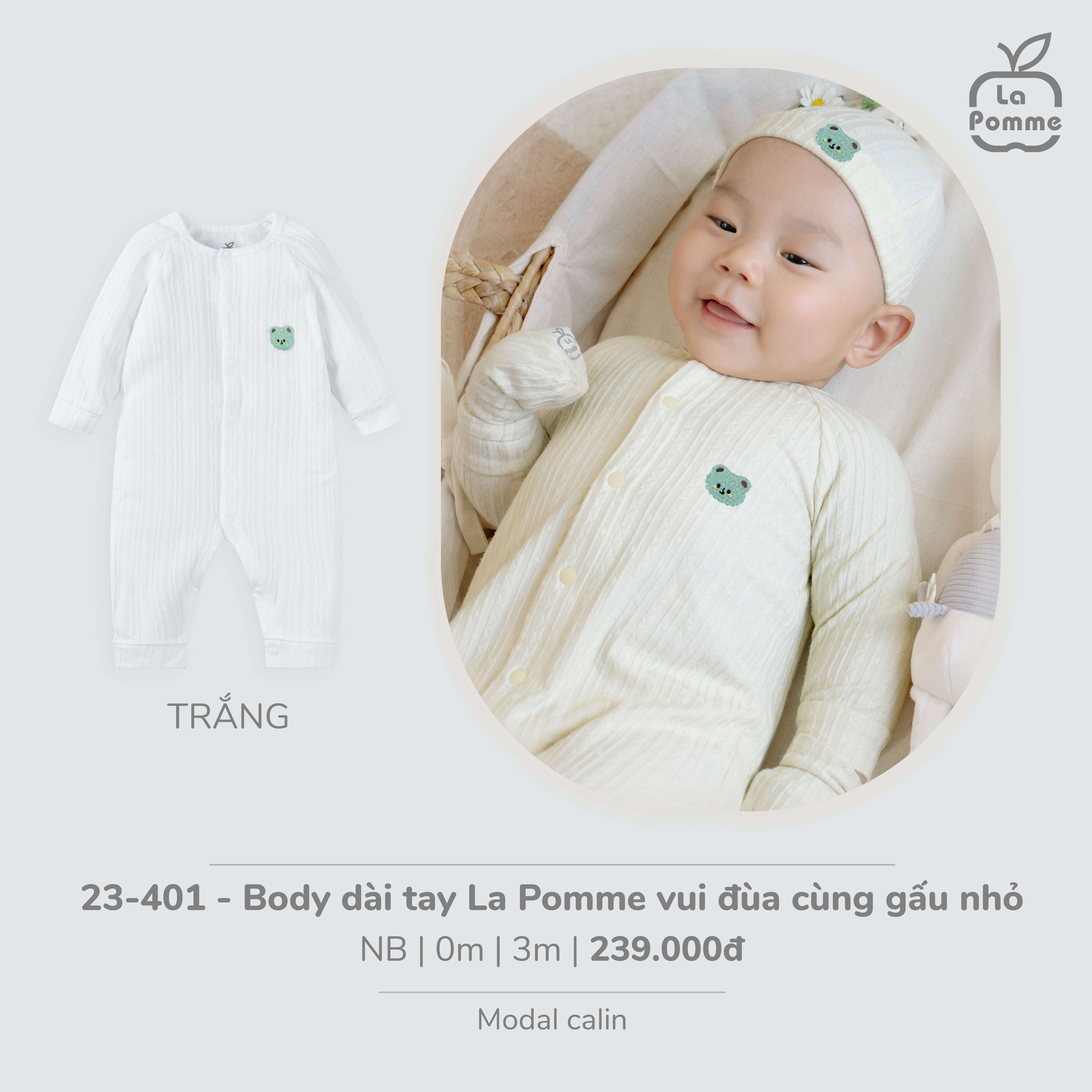 Body dài tay La Pomme vui đùa cùng gấu nhỏ - Newborn,0,3M Be — ảnh 2