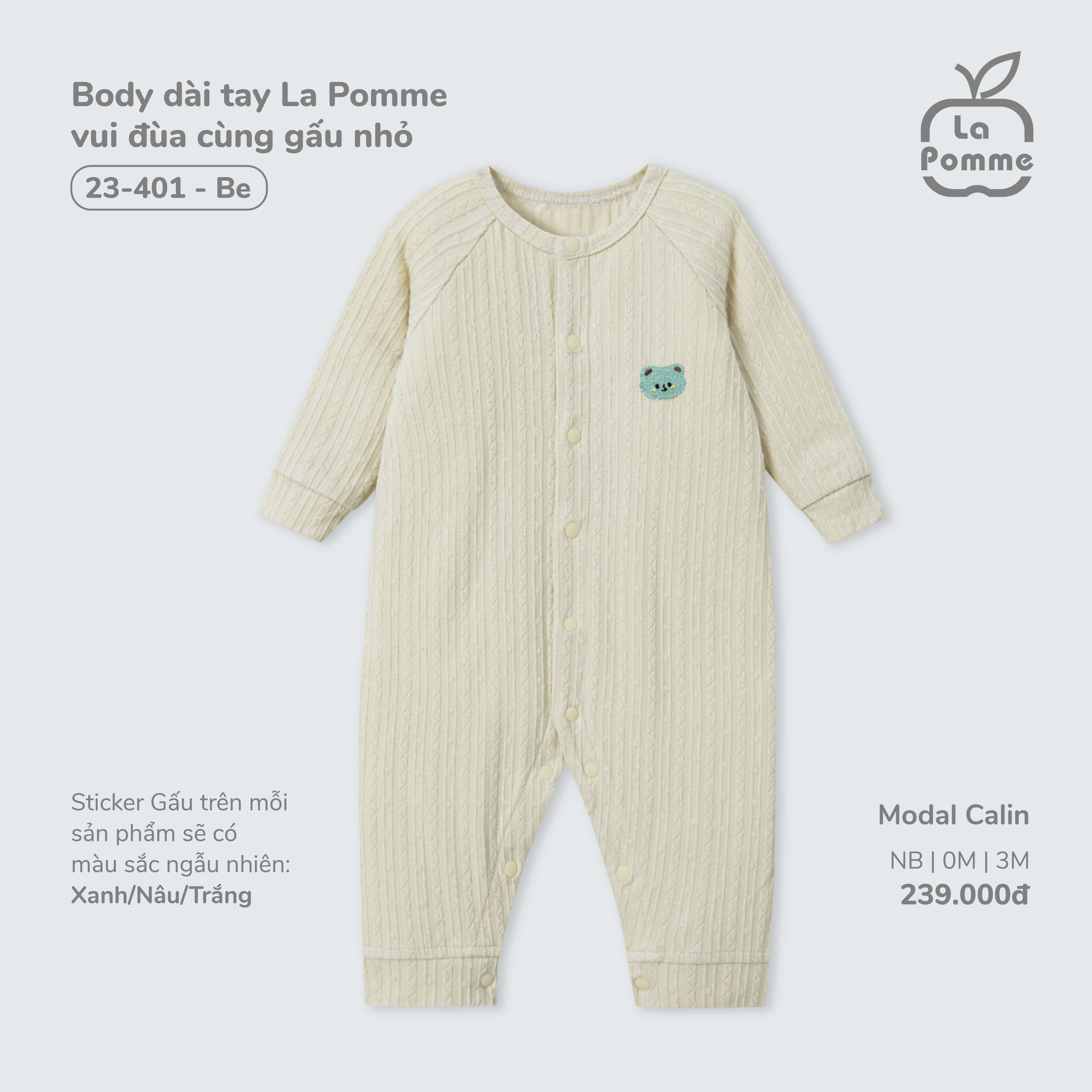 Body dài tay La Pomme vui đùa cùng gấu nhỏ - Newborn,0,3M Be — ảnh 3