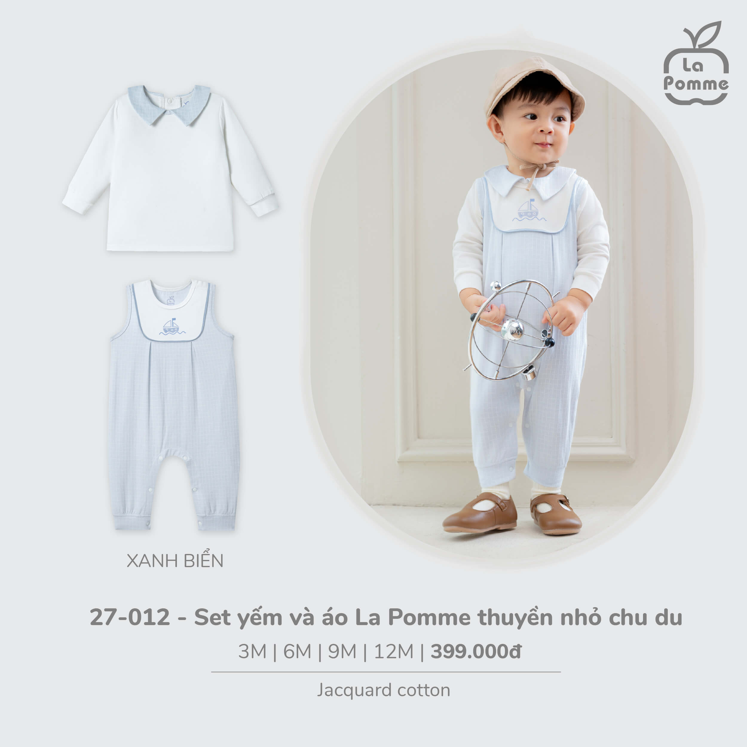 Set yếm và áo La Pomme thuyền nhỏ chu du - 6,9,12M Xanh biển