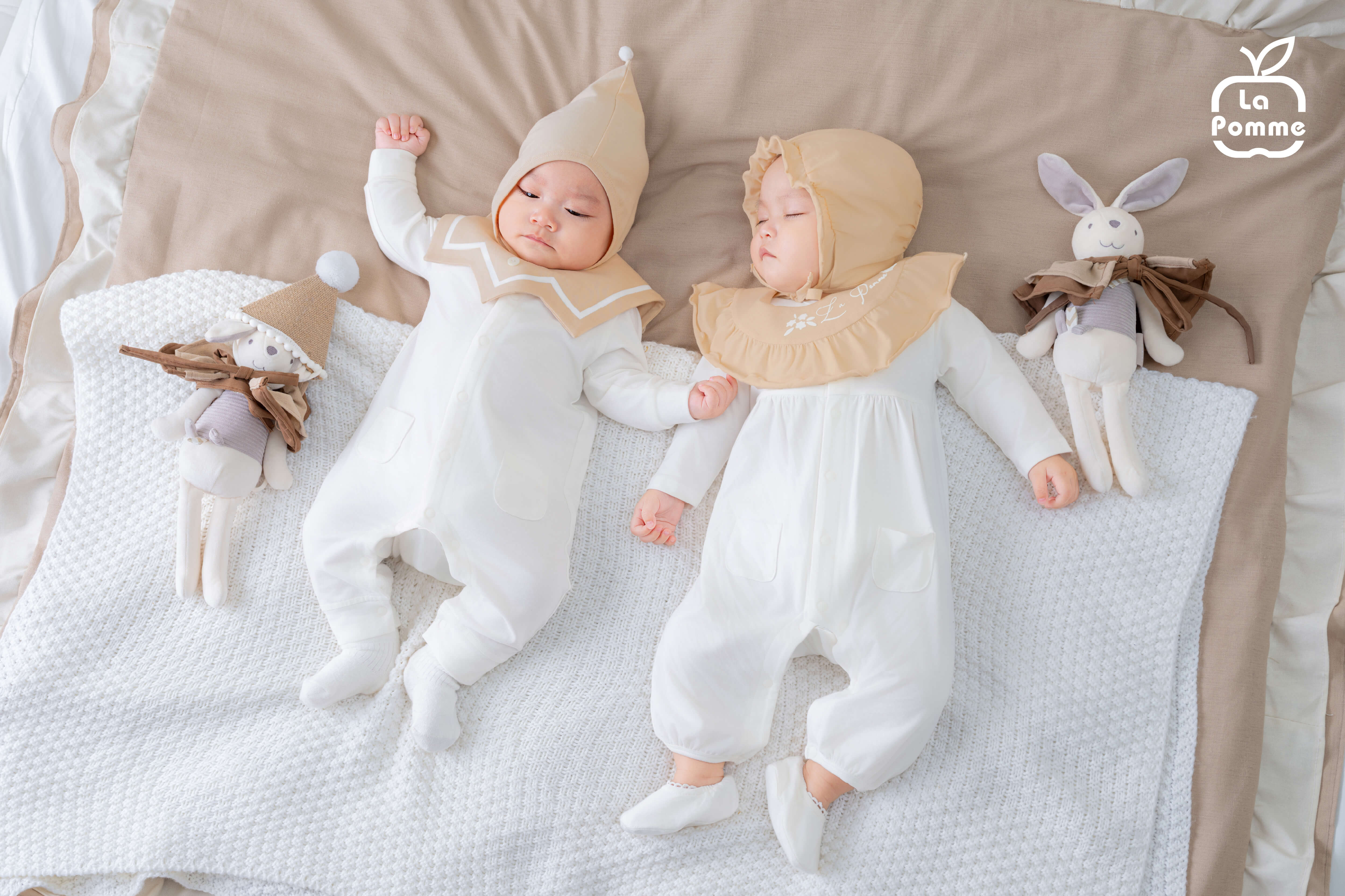 Body dài tay La Pomme baby princess - 0,3,6M Trắng be — ảnh 3