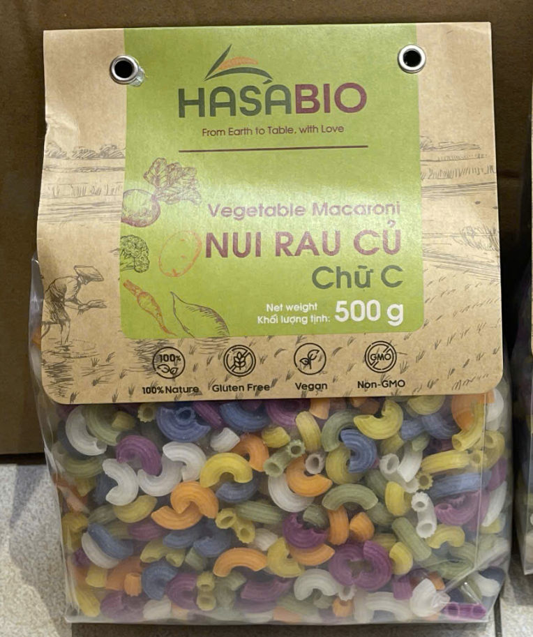 Nui rau củ chữ C Hasa Bio 500g trẻ trên 1 tuổi