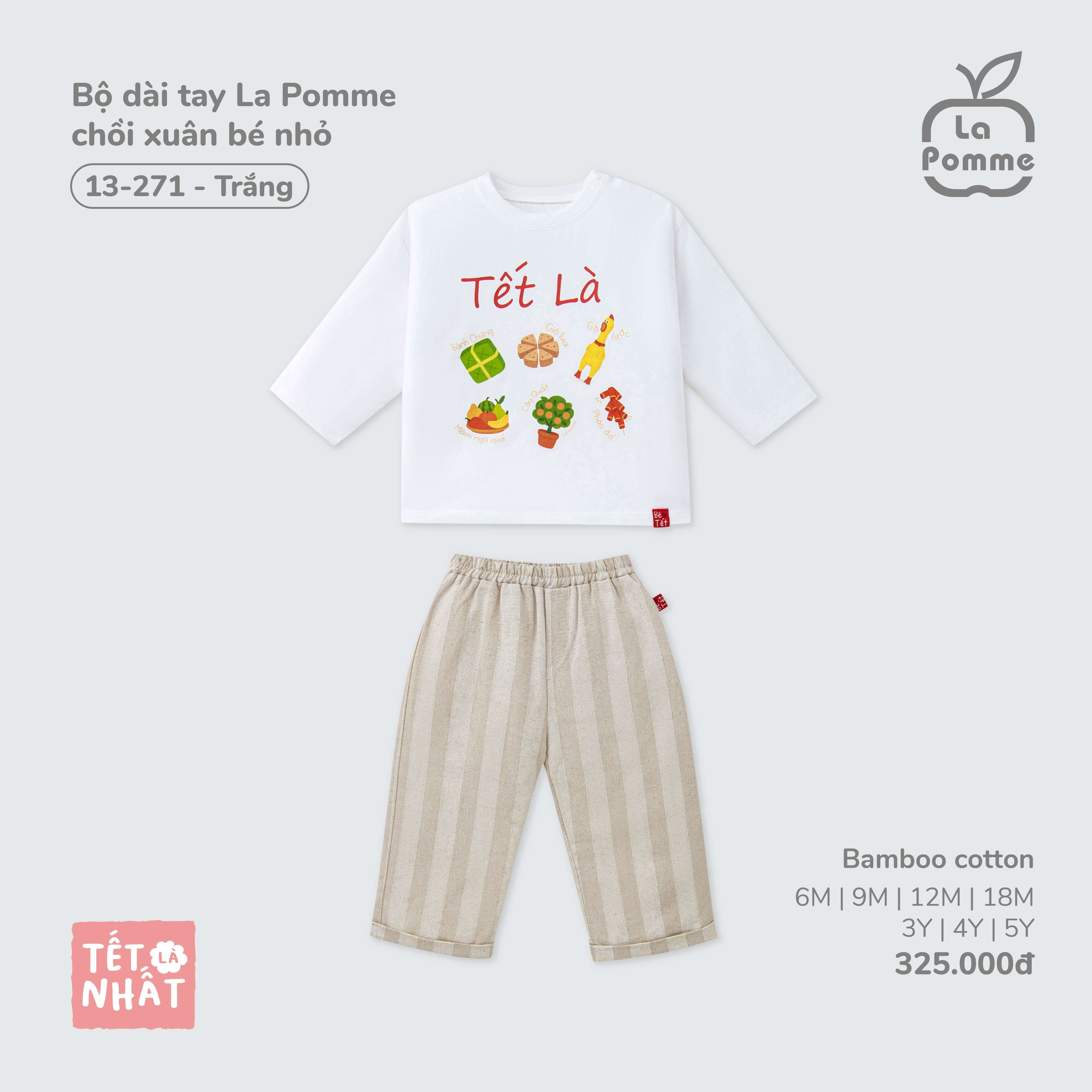 Bộ dài tay La Pomme chồi xuân bé nhỏ - Trắng (6M,9M,12M,18M,3Y,4Y)