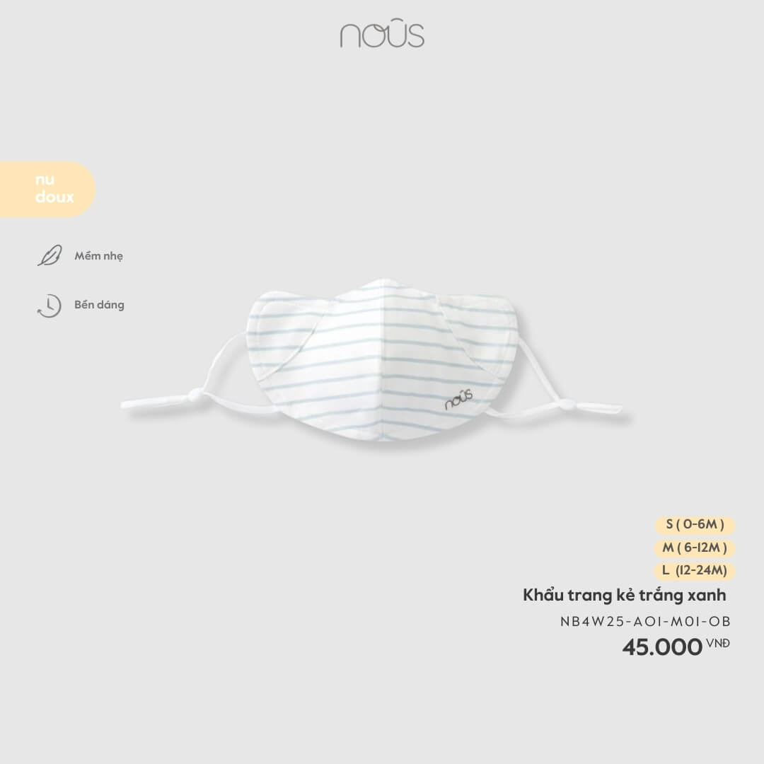Nous Khẩu trang màu xanh nhạt S,M,L
