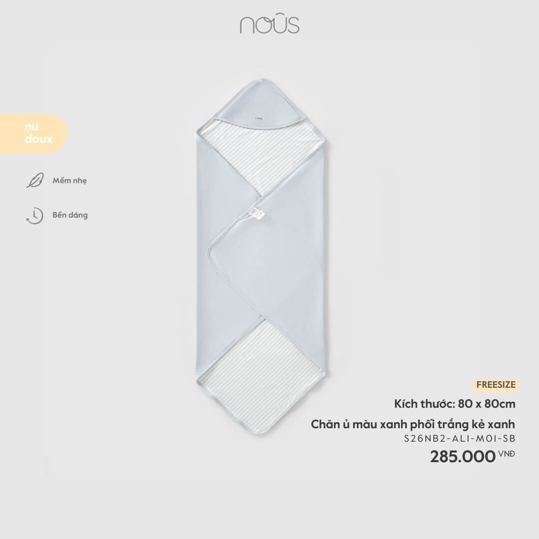 Nous Chăn ủ màu xanh phối trắng kẻ xanh