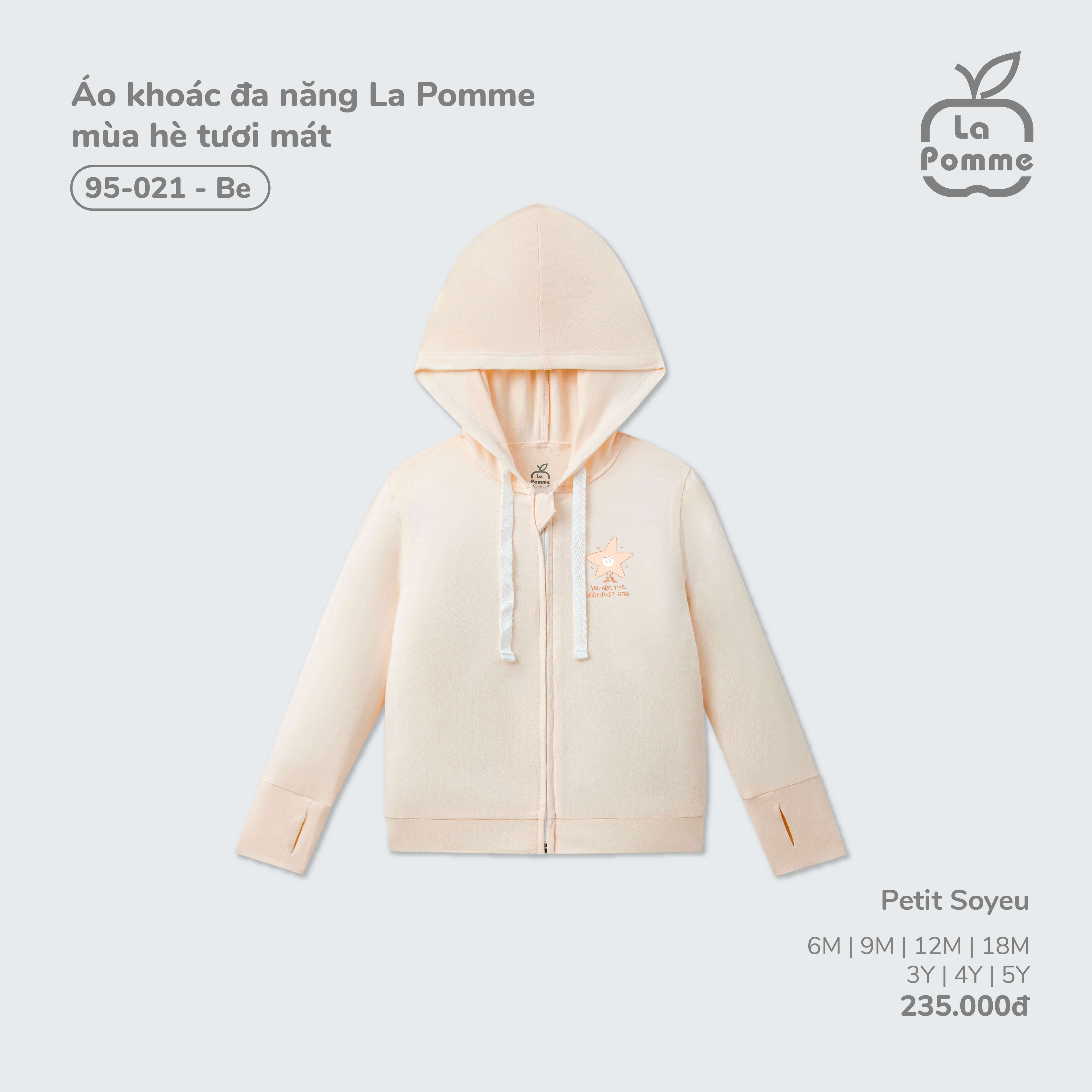 Áo khoác đa năng La Pomme mùa hè tươi mát Be (9M,12M,18M,3Y,4Y,5Y)