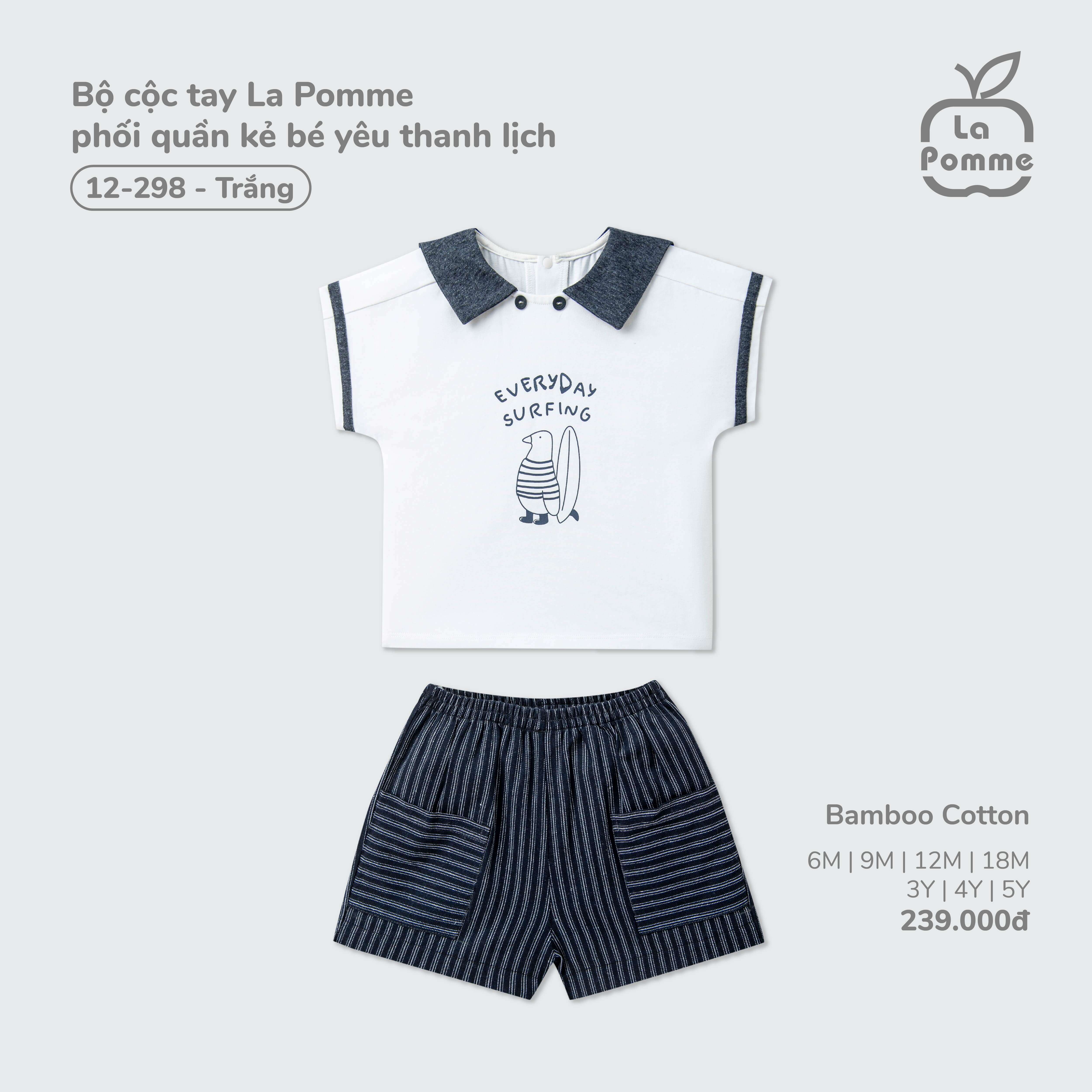 Bộ cộc tay La Pomme phối quần kẻ bé yêu thanh lịch Trắng (6M,9M,12M,18M,3Y,4Y,5Y)