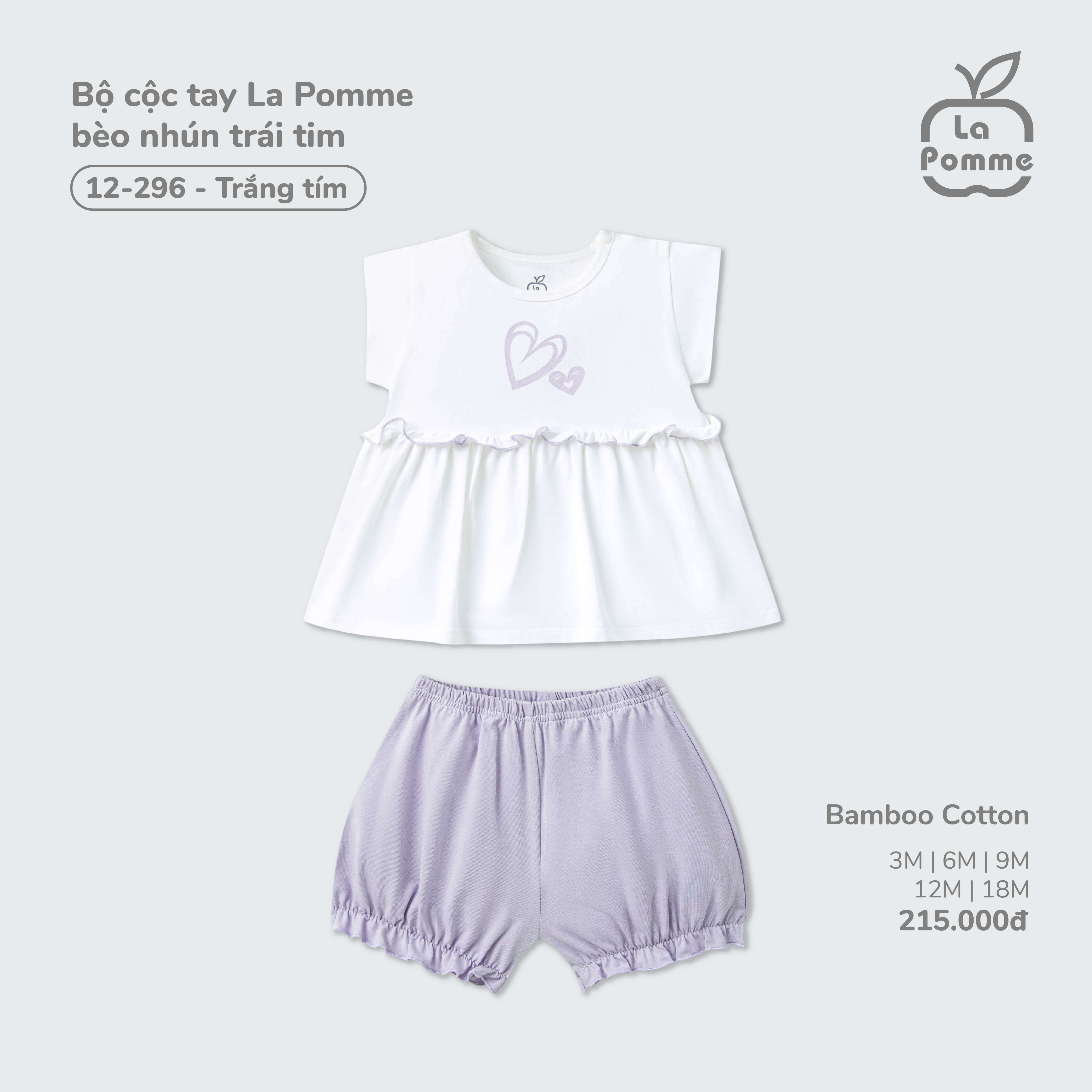 Bộ cộc tay La Pomme bèo nhún trái tim Trắng tím (3M,6M,9M,12M,18M) — ảnh 2