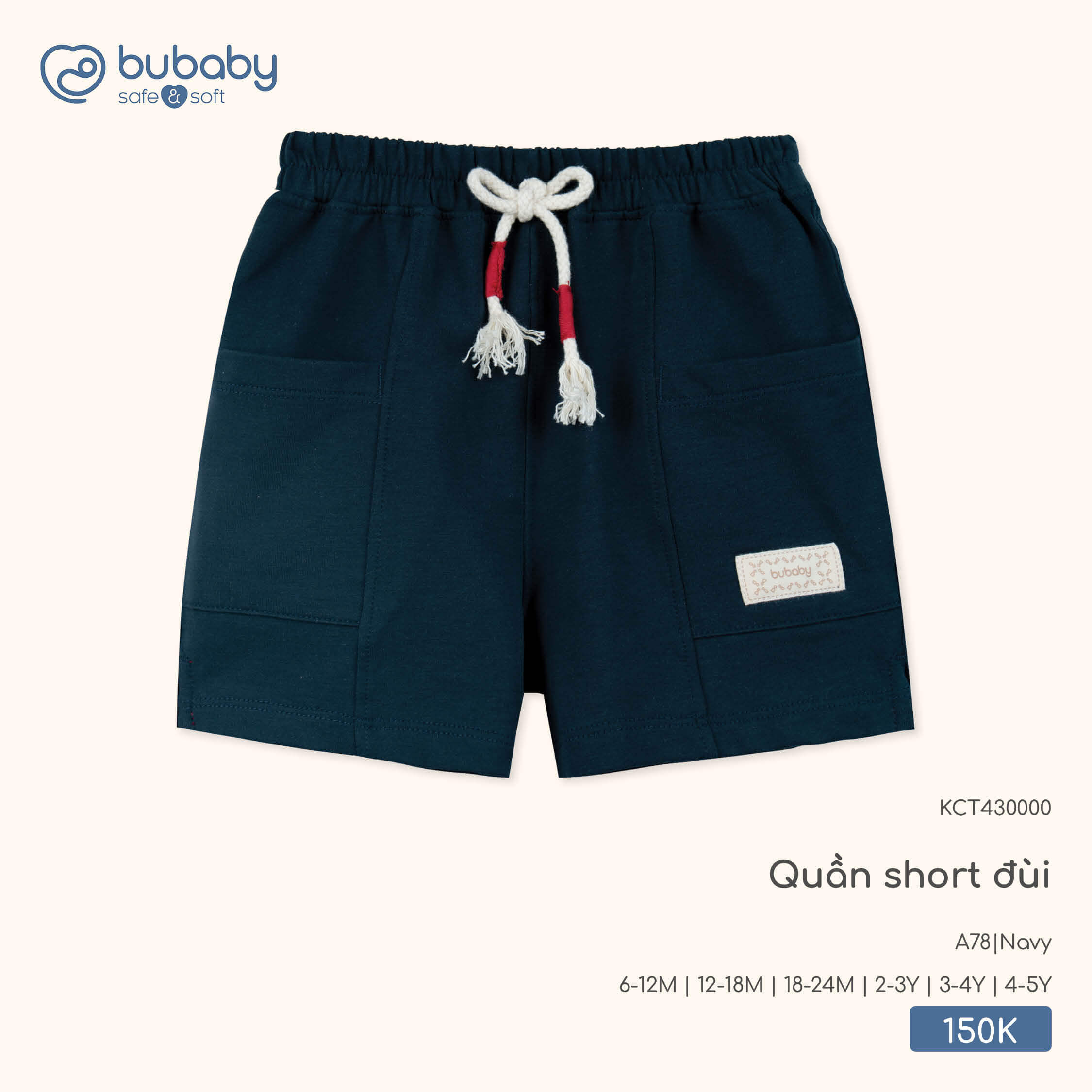 Bu Baby Quần short đùi Navy (18-24M,2-3Y,3-4Y)