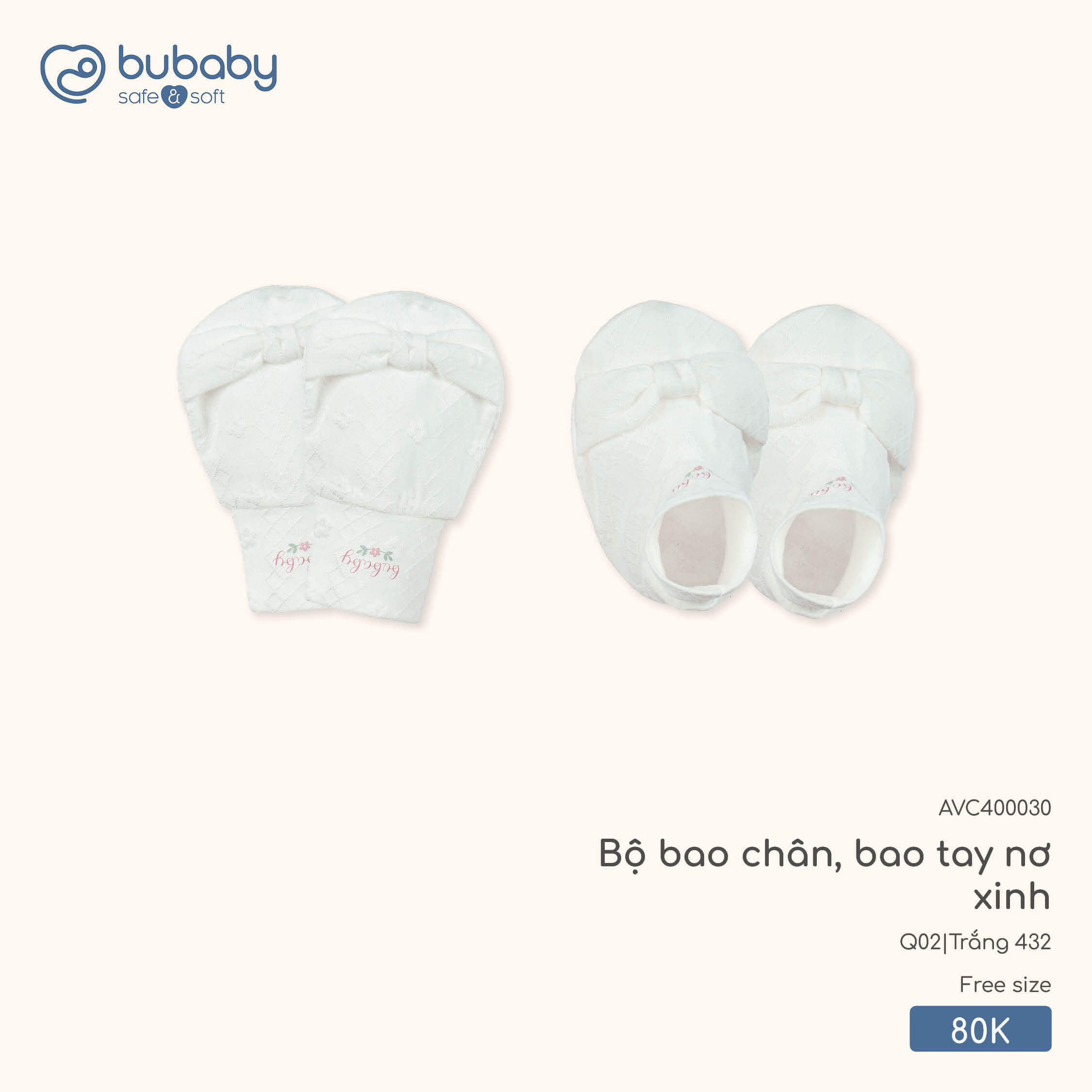Bu Baby Bộ bao chân, bao tay nơ xinh Trắng 432 (Free size)