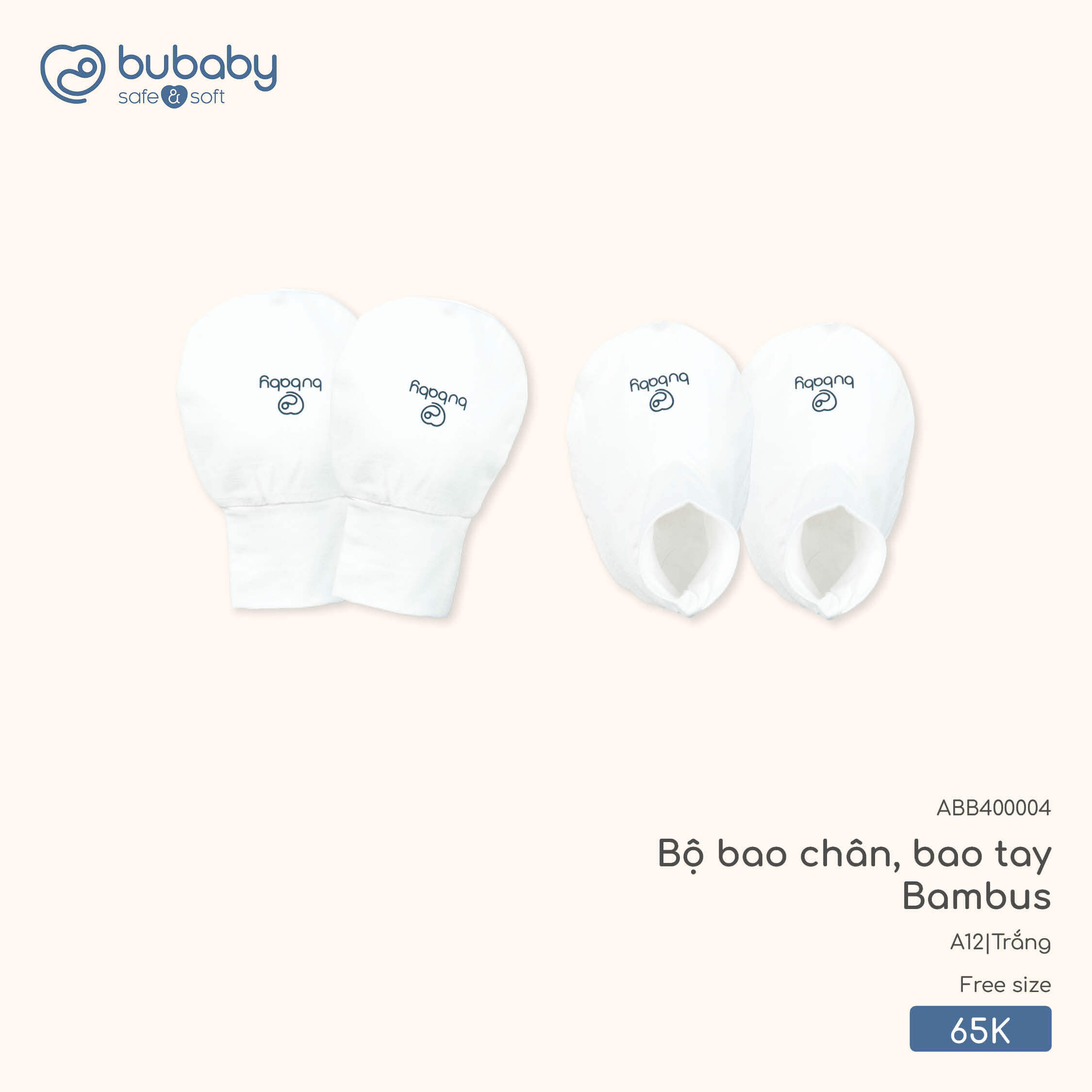 Bu Baby Bộ bao chân, bao tay Bambus | Free size - Trắng