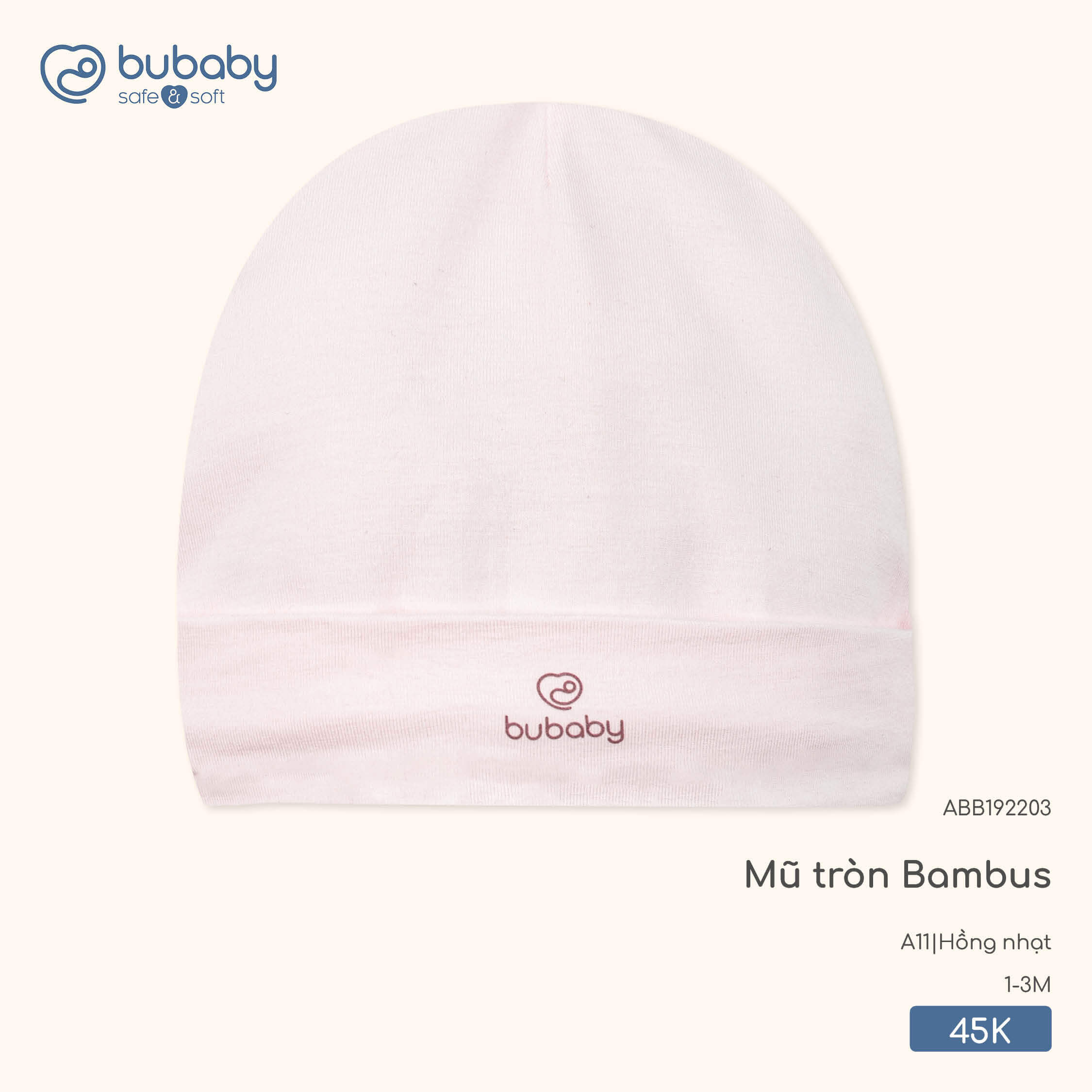 Bu Baby Mũ tròn Bambus Hồng nhạt (1-3M)