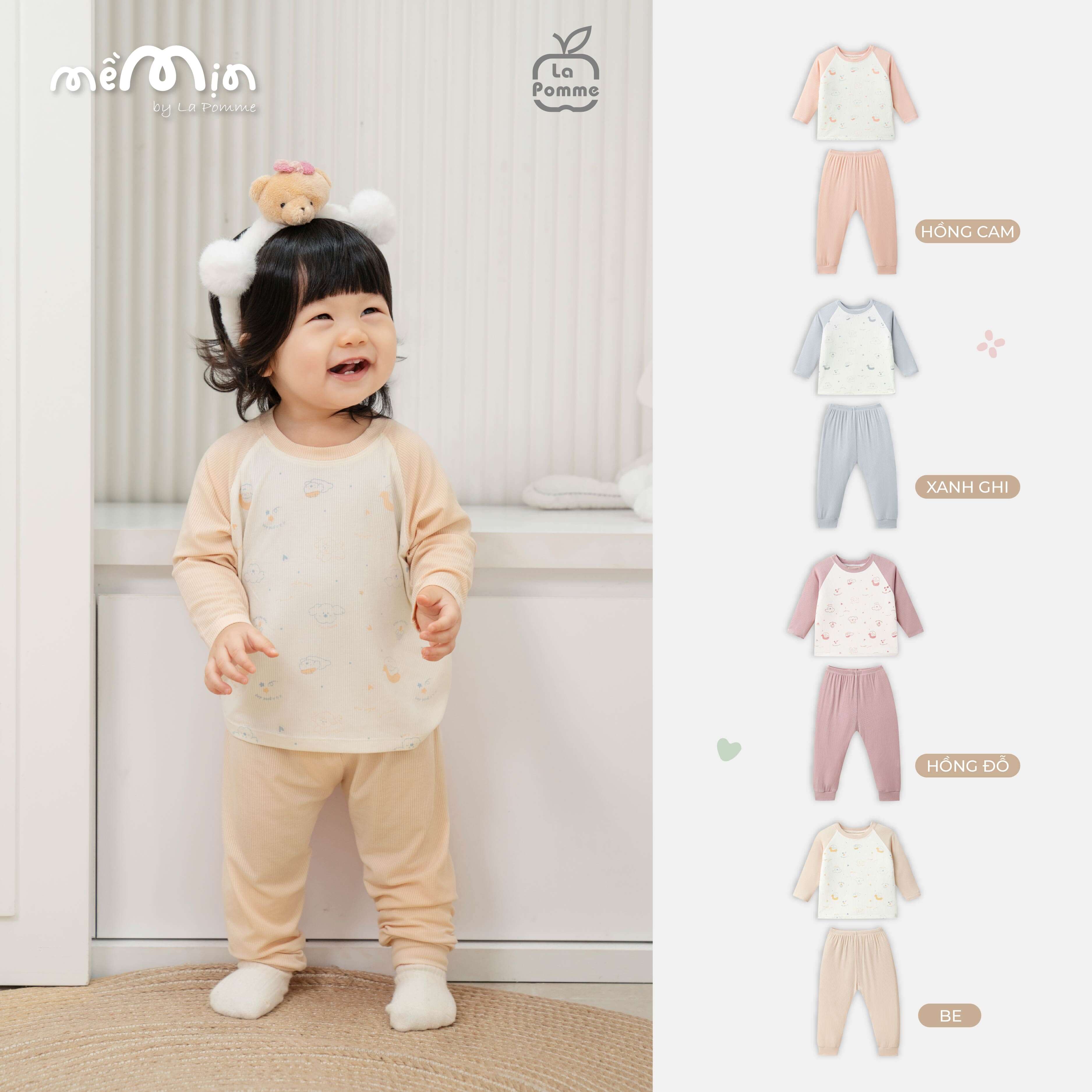 Bộ dài tay Mềm Mịn by La Pomme ngày năng động của cún con Hồng cam (6M,9M,12M,18M,3Y,4Y,5Y) — ảnh 2