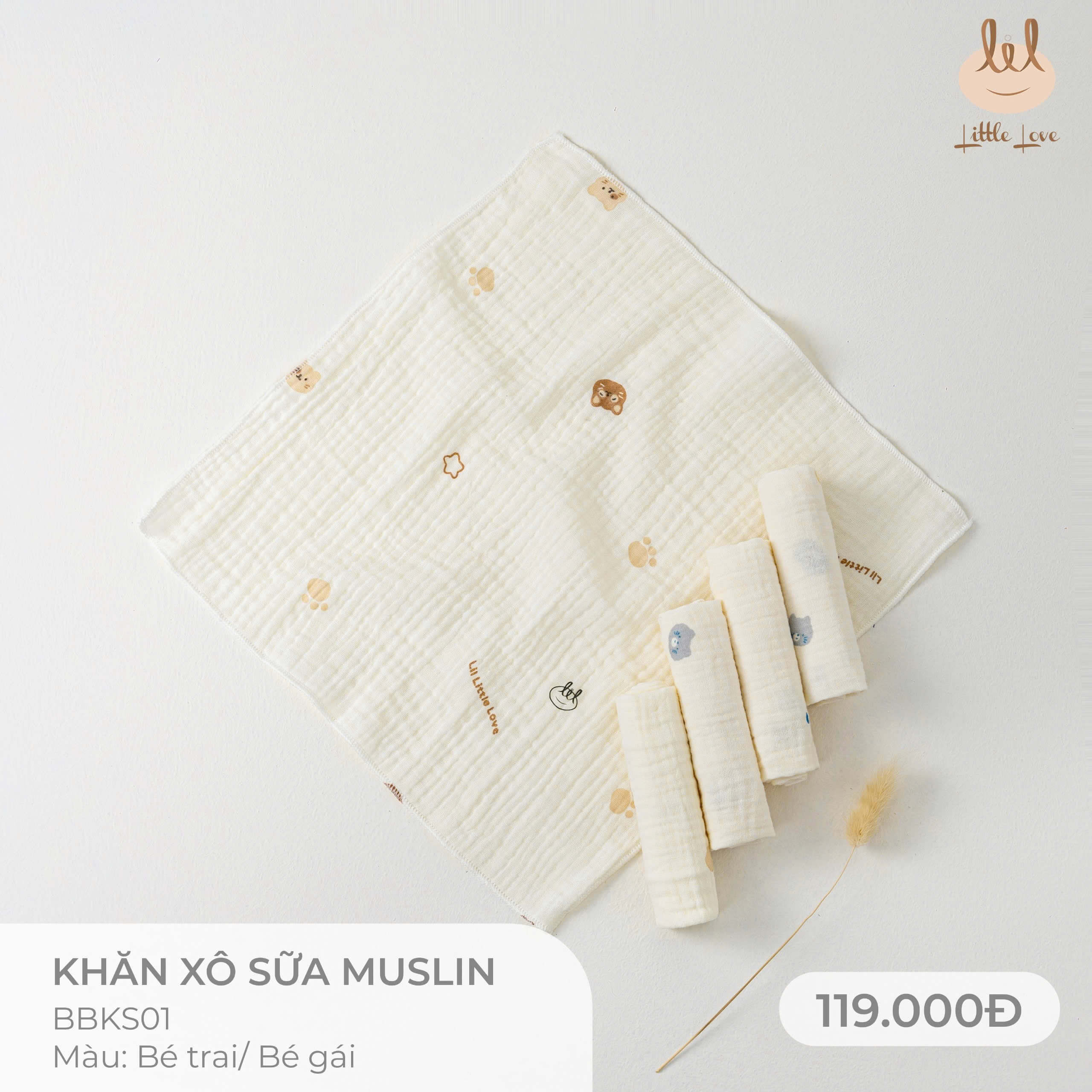 Little Love Sét Khăn Sữa Muslin Họa Tiết