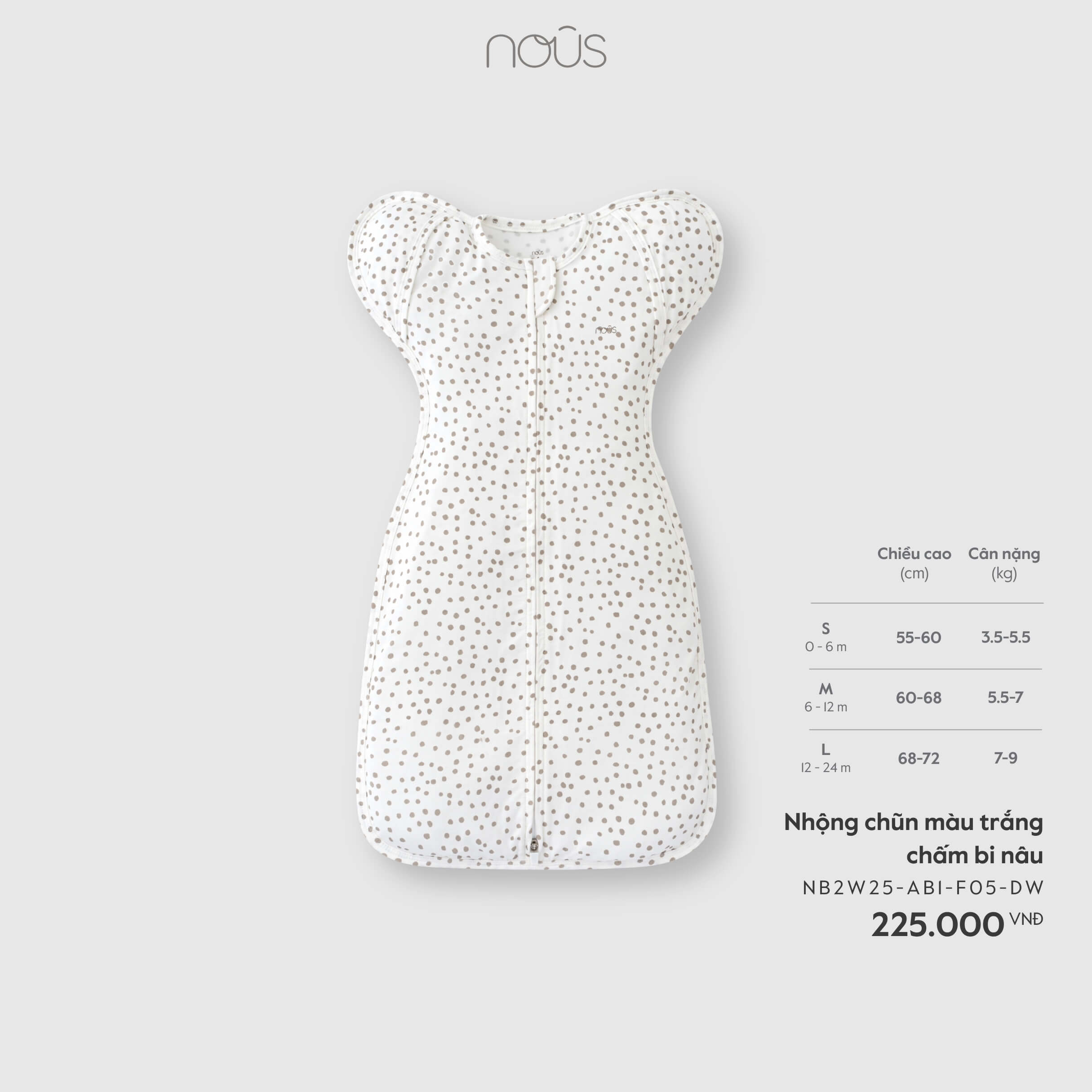 Nous Nhộng chũn màu trắng chấm bi nâu (S,M,L)