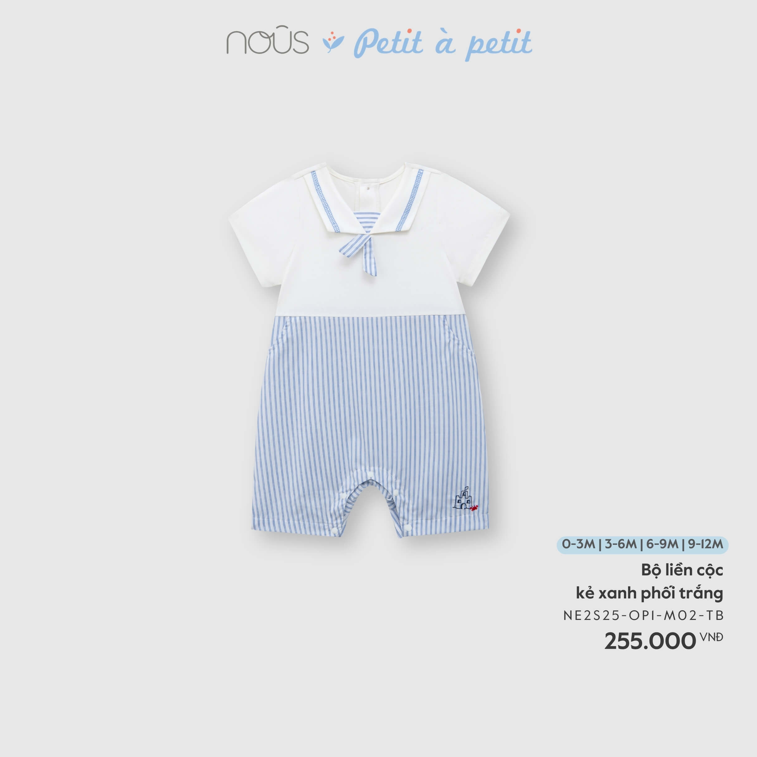 Nous Bộ liền cộc kẻ xanh phối trắng (0M,3M)