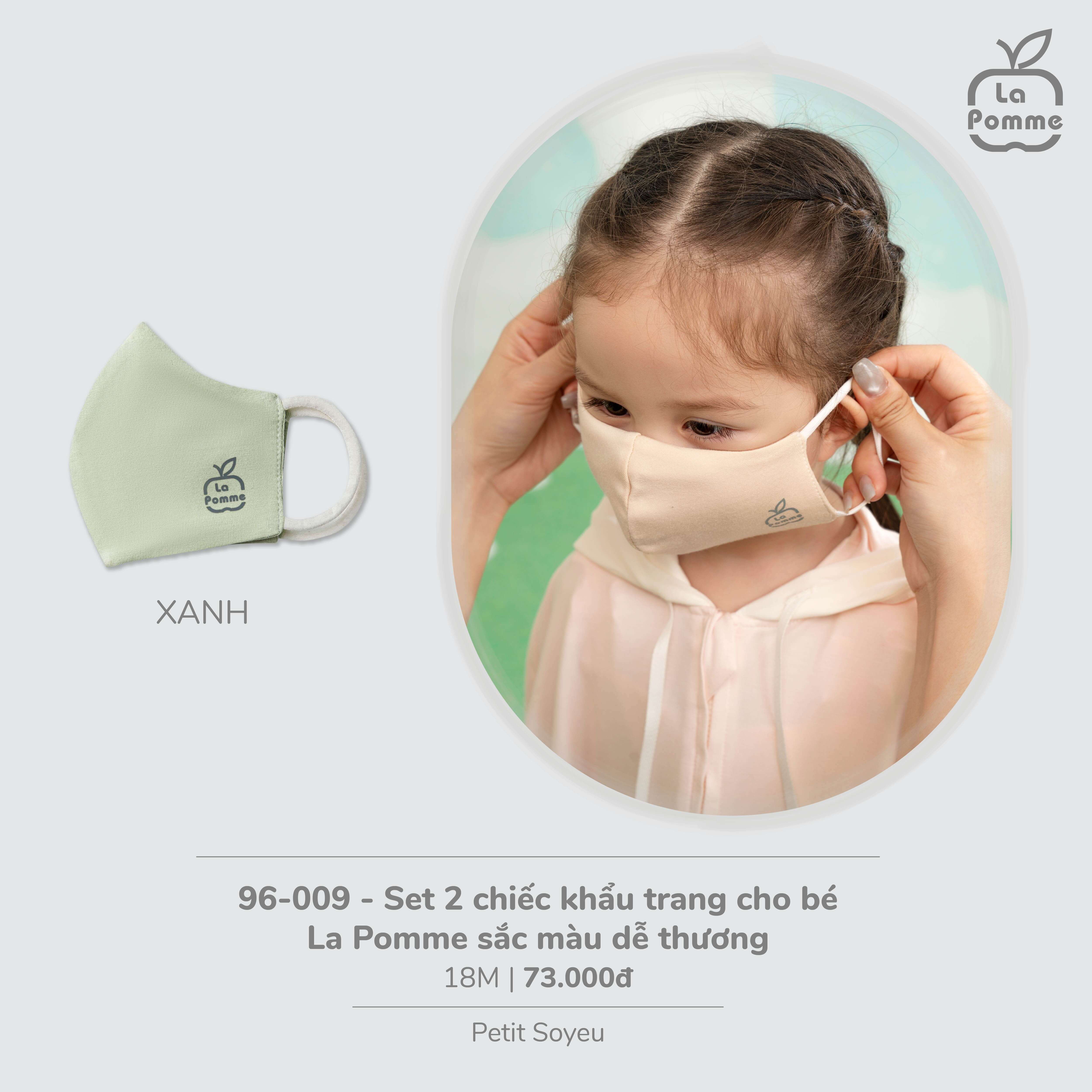 Set 2 chiếc khẩu trang cho bé La Pomme sắc màu dễ thương Vàng (Xanh)