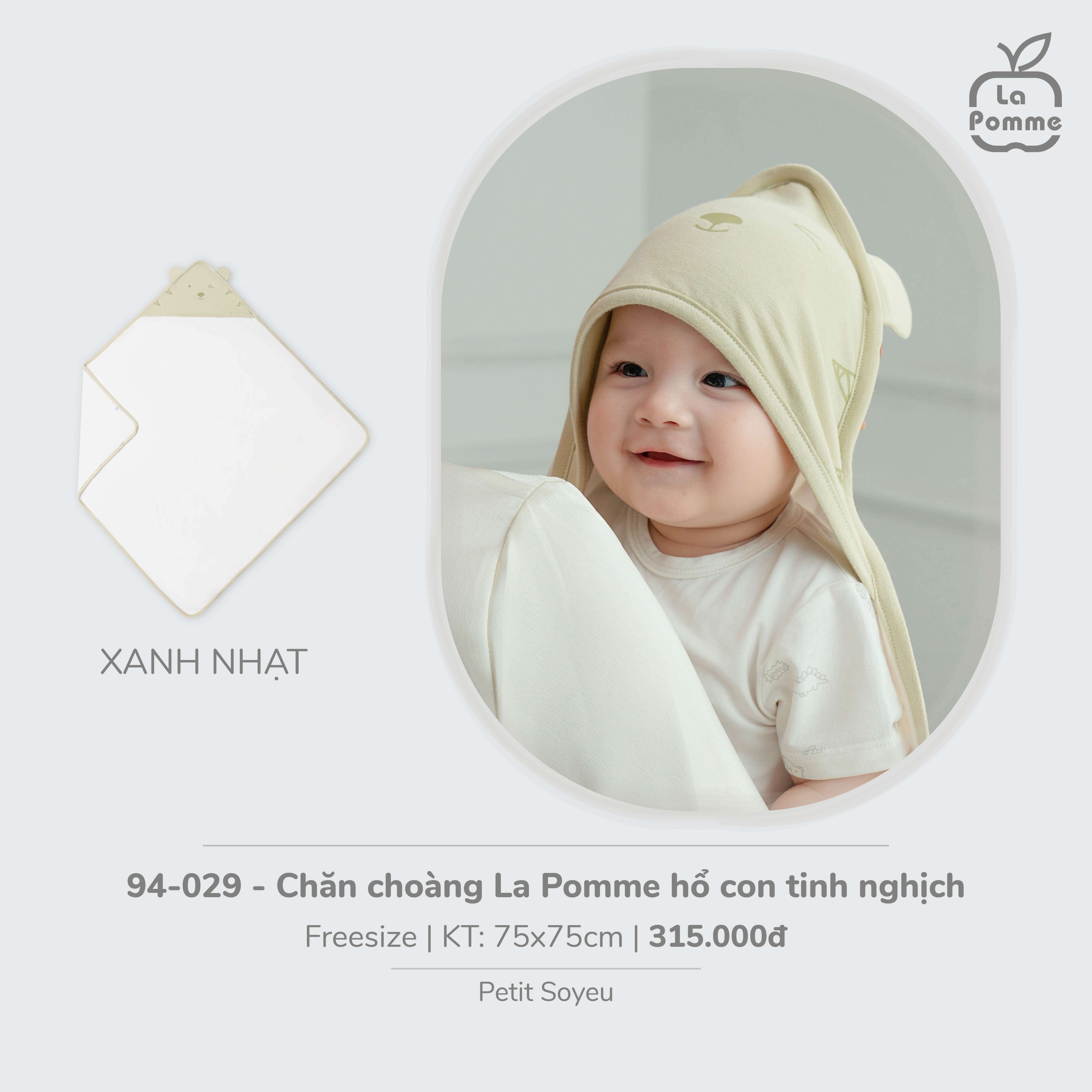 Chăn choàng La Pomme hổ con tinh nghịch nhạt (Xanh)