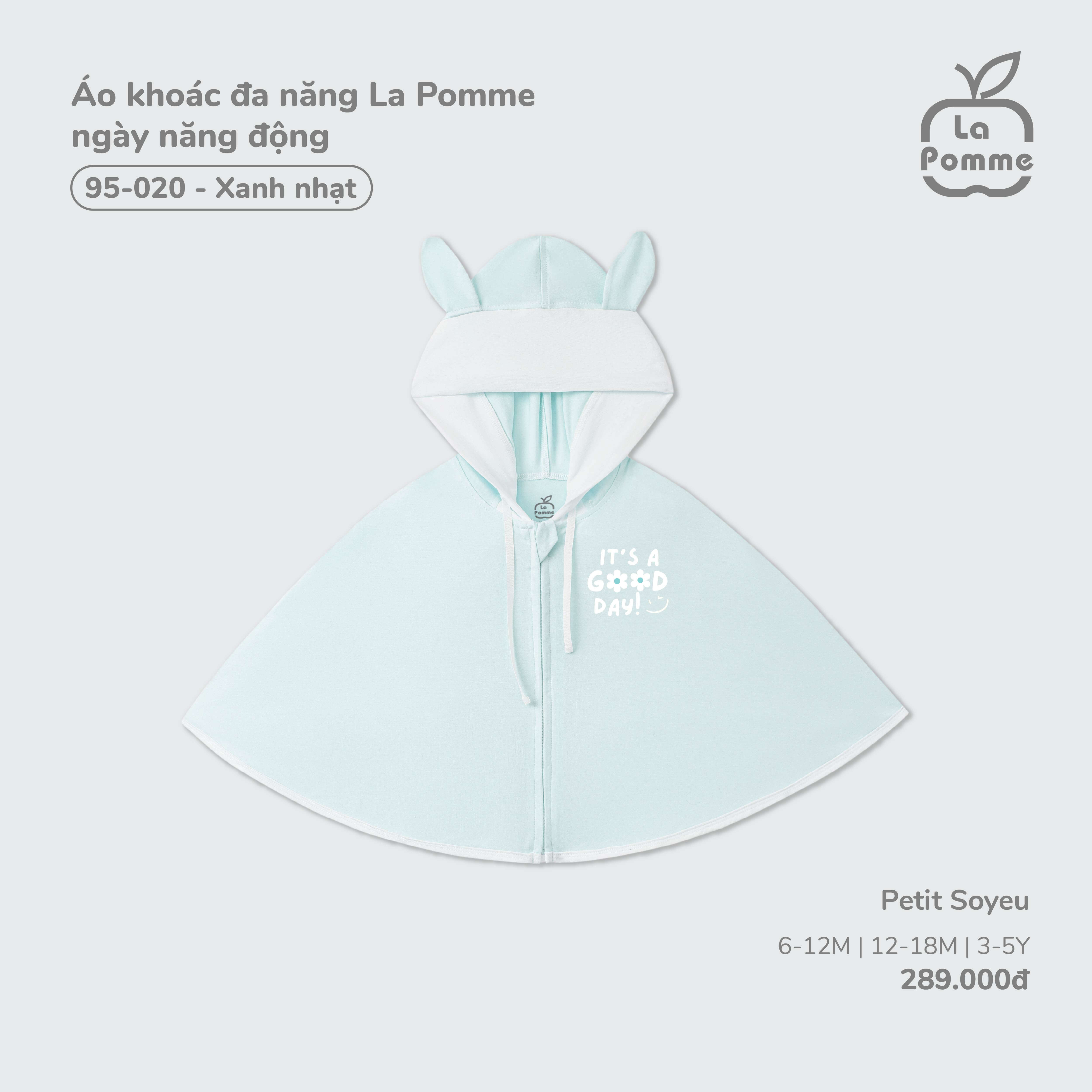 Áo khoác đa năng La Pomme ngày năng động Xanh nhạt (6M,12M,3Y)