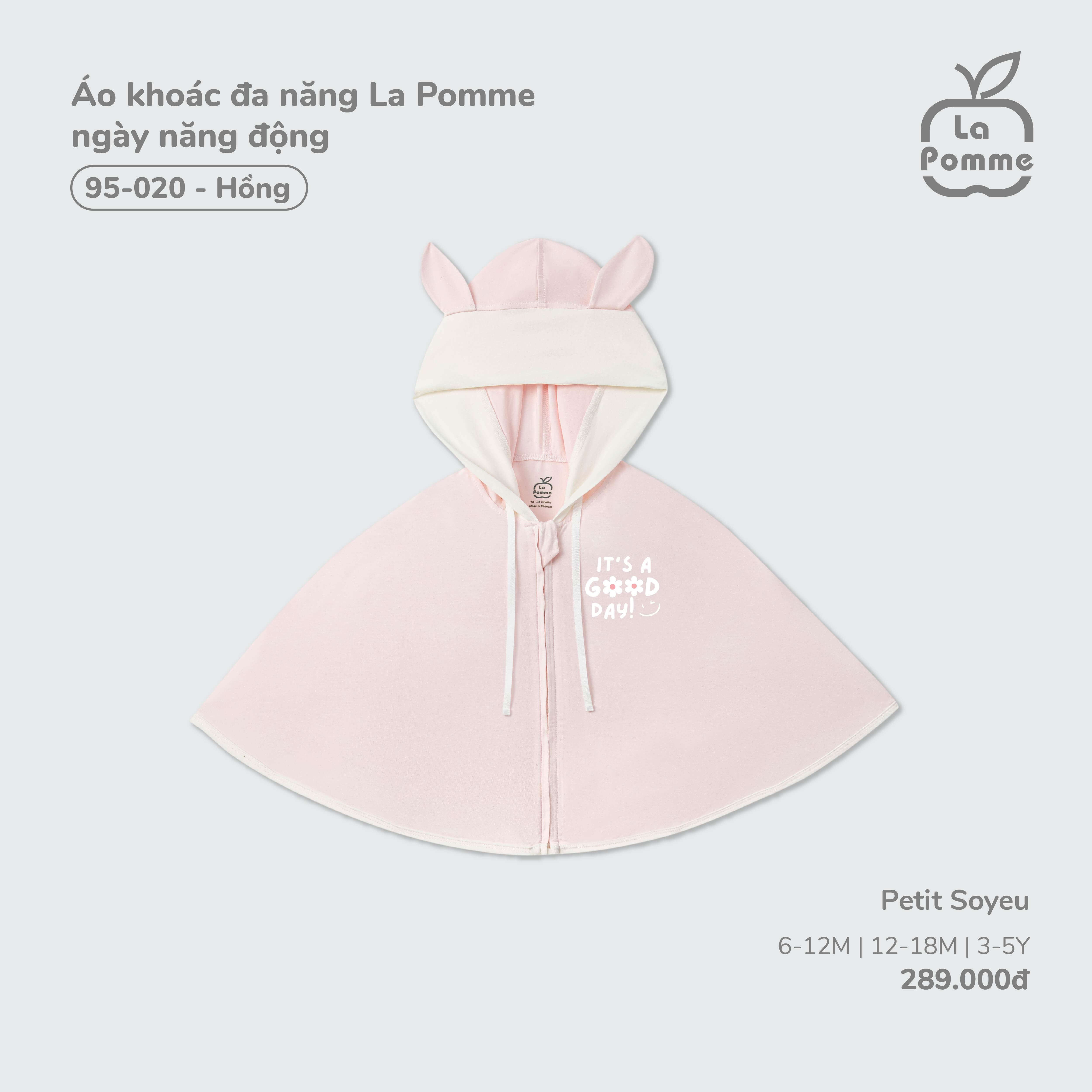 Áo khoác đa năng La Pomme ngày năng động Hồng (6M,12M,3Y)