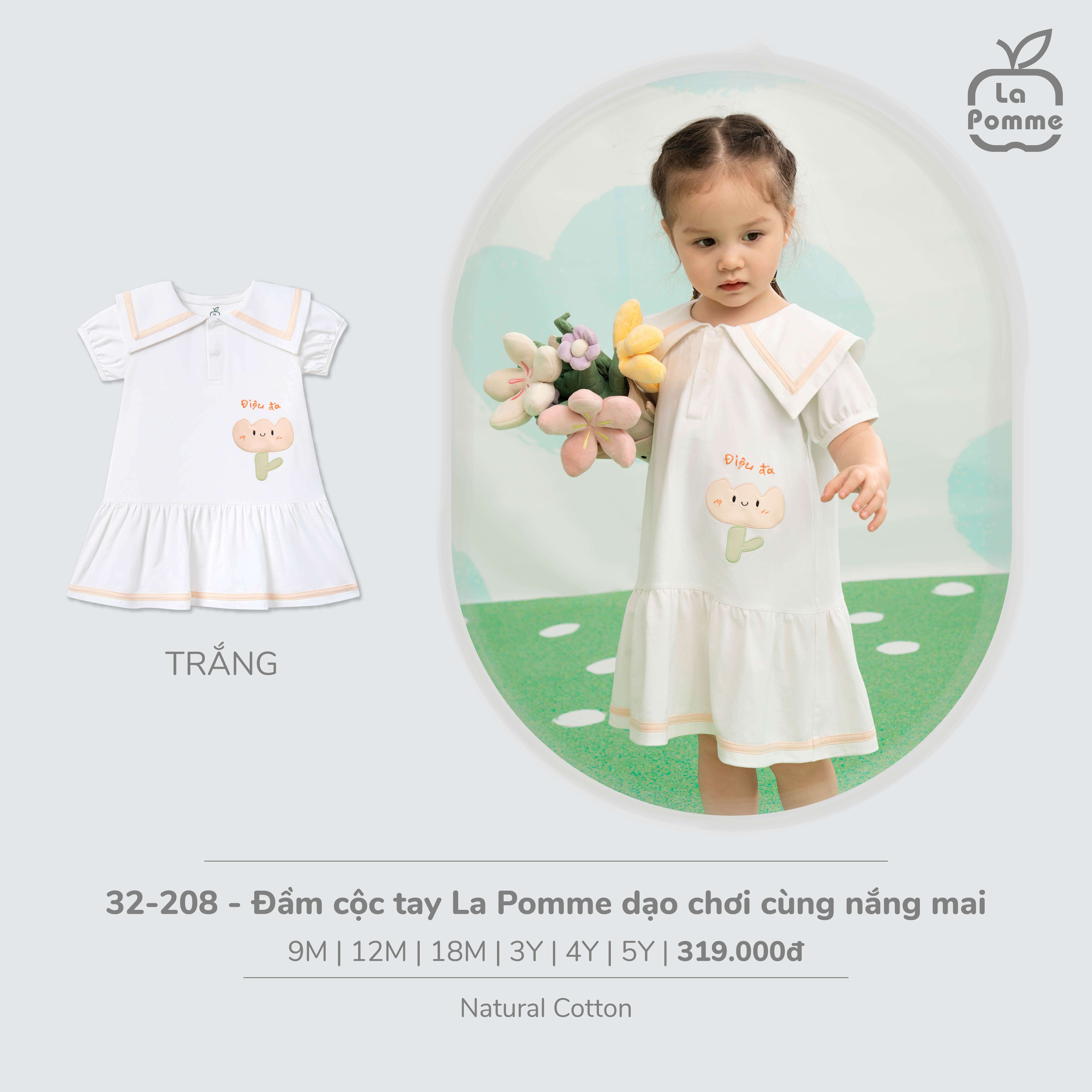 Đầm cộc tay La Pomme dạo chơi cùng nắng mai Trắng (9M,12M,18M,3Y,4Y,5Y)