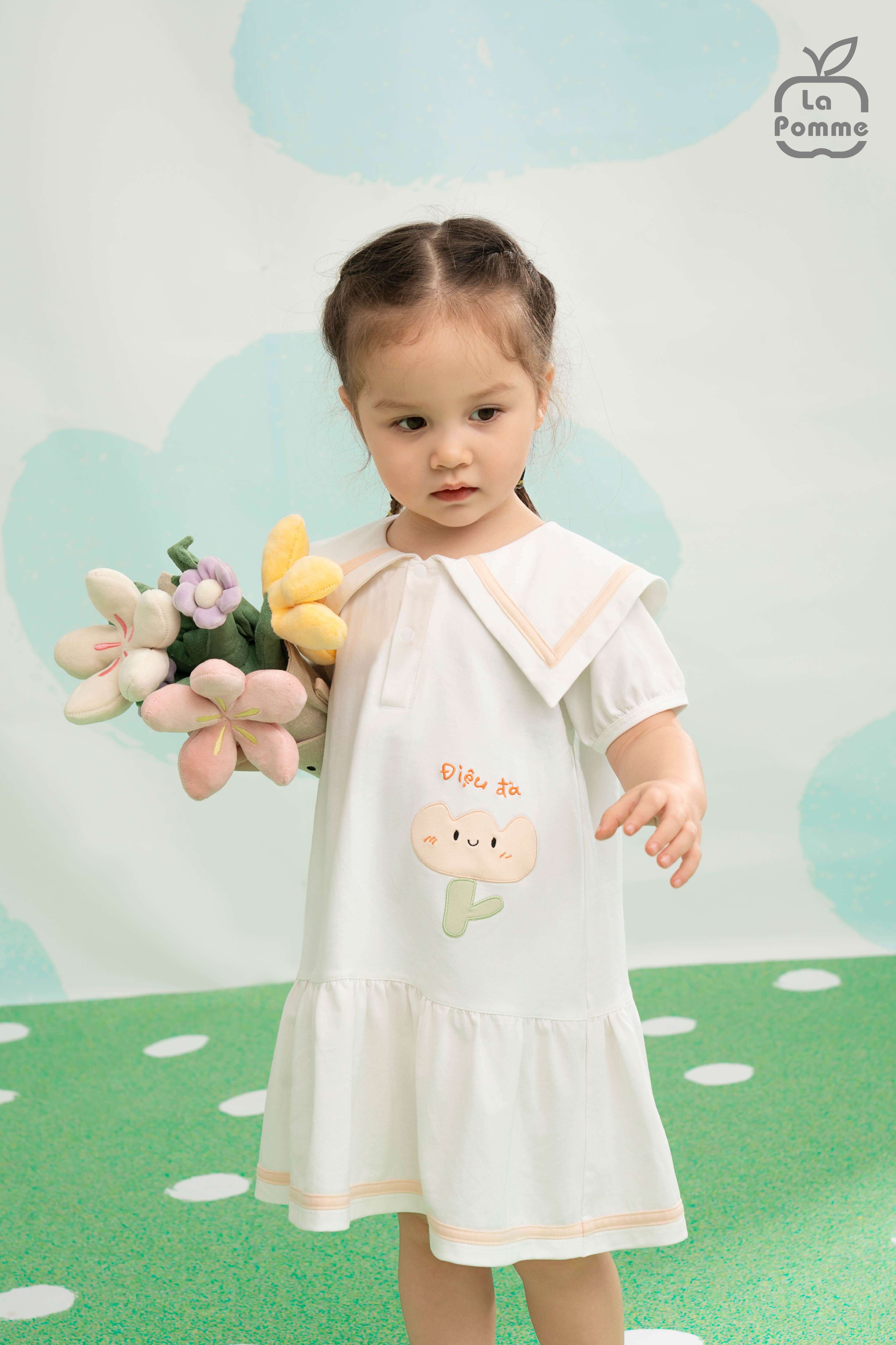 Đầm cộc tay La Pomme dạo chơi cùng nắng mai Trắng (9M,12M,18M,3Y,4Y,5Y) — ảnh 2